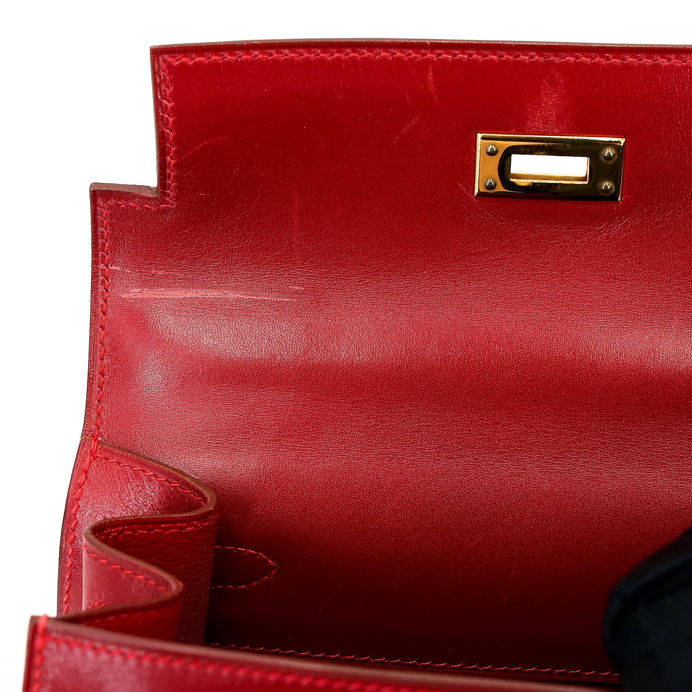 ランク A HERMÈS エルメス ミニケリー ルージュヴィフ (53) ボックスカーフ ゴールド金具 □B刻印 - 28