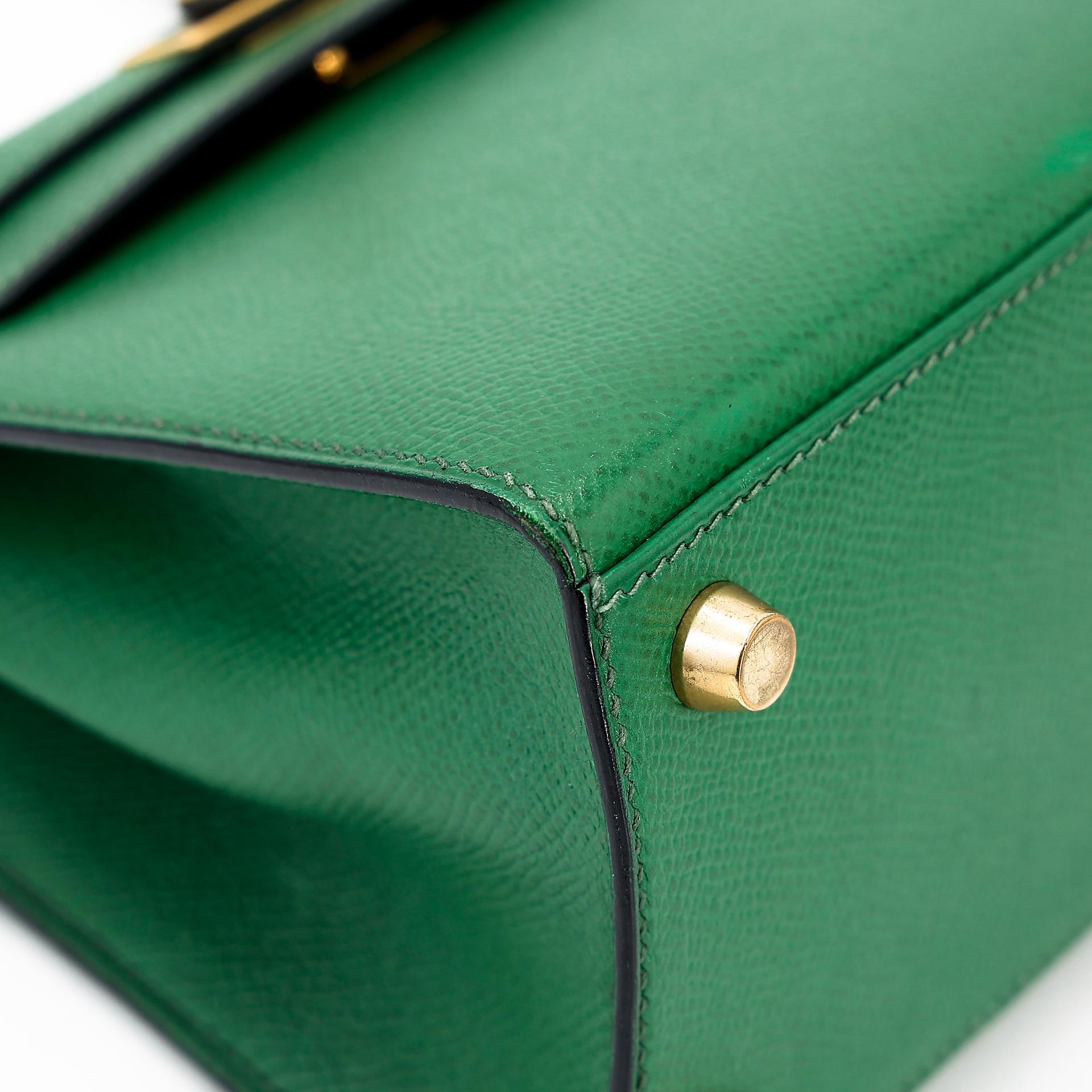 ランク B HERMÈS エルメス ミニケリー グリーン エプソン ゴールド金具 〇Y刻印 - 9