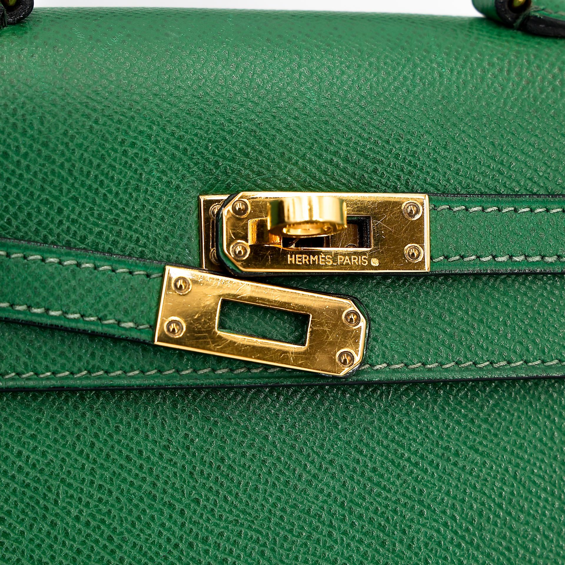 ランク B HERMÈS エルメス ミニケリー グリーン エプソン ゴールド金具 〇Y刻印 - 17