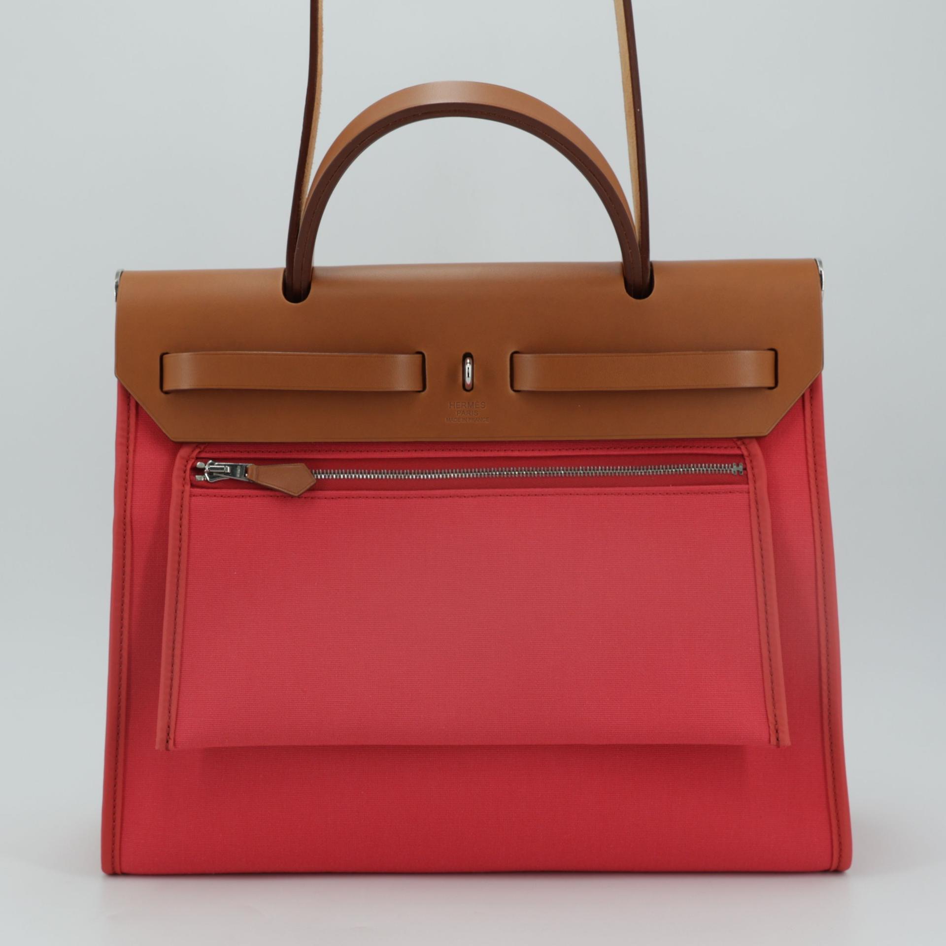Excellent ( Rank SA ) HERMÈS Herbag Zip 31 PM Fauve (34) Bougainvillea (A5) Barenia Canvas Palladium hardware Square N (2010) - 2