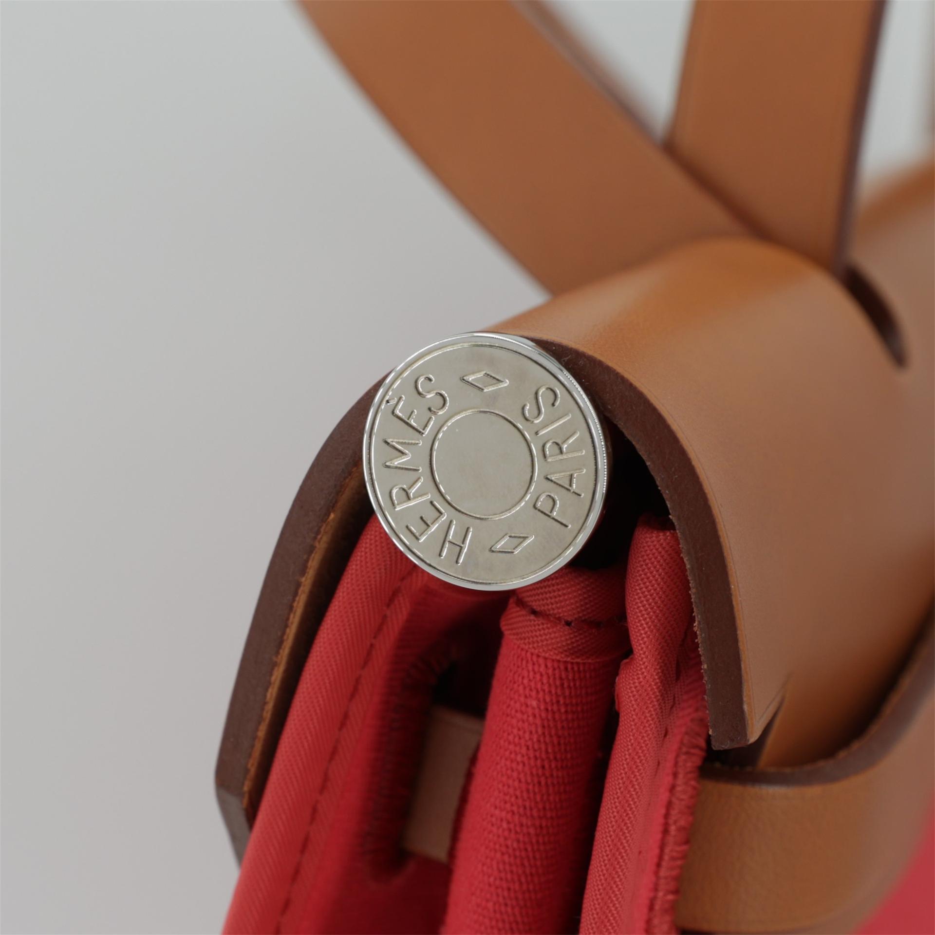 Excellent ( Rank SA ) HERMÈS Herbag Zip 31 PM Fauve (34) Bougainvillea (A5) Barenia Canvas Palladium hardware Square N (2010) - 9