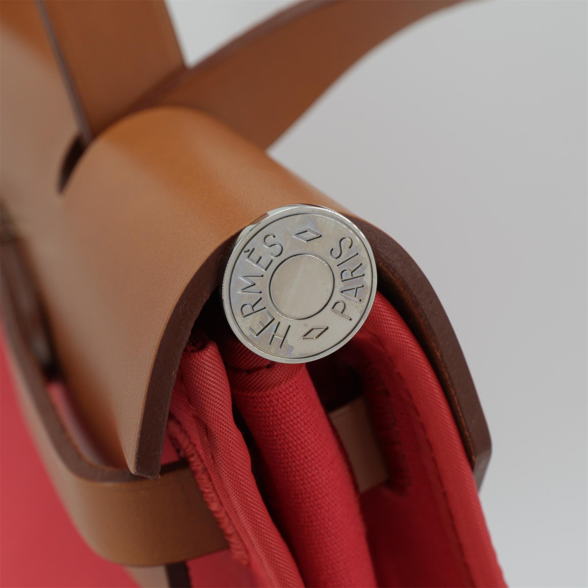Excellent ( Rank SA ) HERMÈS Herbag Zip 31 PM Fauve (34) Bougainvillea (A5) Barenia Canvas Palladium hardware Square N (2010) - 10