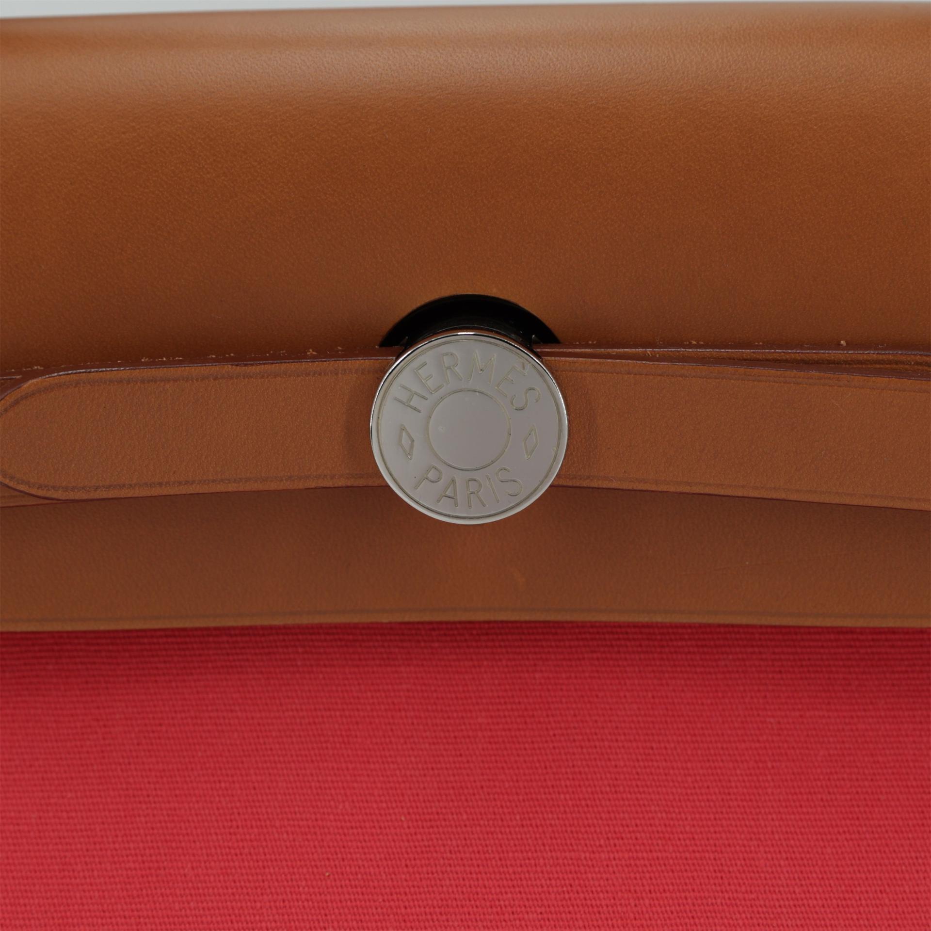 Excellent ( Rank SA ) HERMÈS Herbag Zip 31 PM Fauve (34) Bougainvillea (A5) Barenia Canvas Palladium hardware Square N (2010) - 11