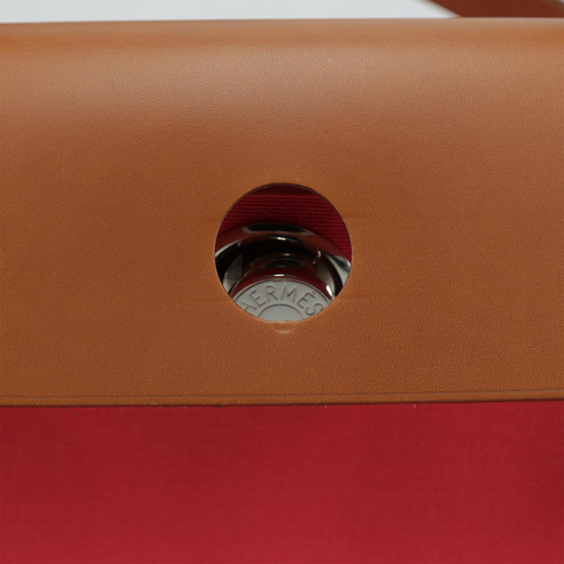 Excellent ( Rank SA ) HERMÈS Herbag Zip 31 PM Fauve (34) Bougainvillea (A5) Barenia Canvas Palladium hardware Square N (2010) - 12