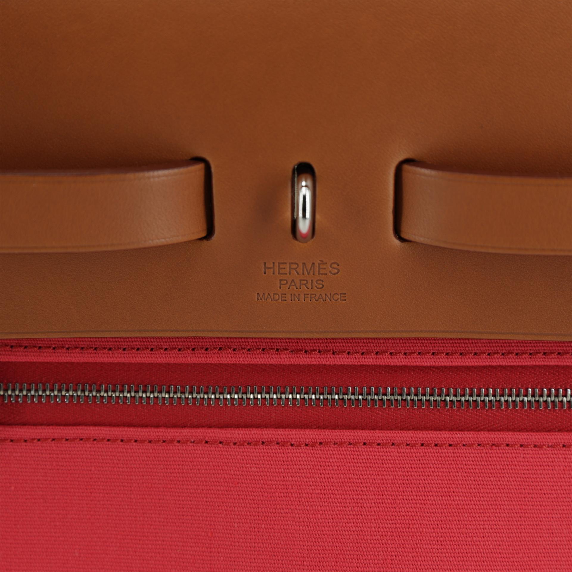 Excellent ( Rank SA ) HERMÈS Herbag Zip 31 PM Fauve (34) Bougainvillea (A5) Barenia Canvas Palladium hardware Square N (2010) - 14