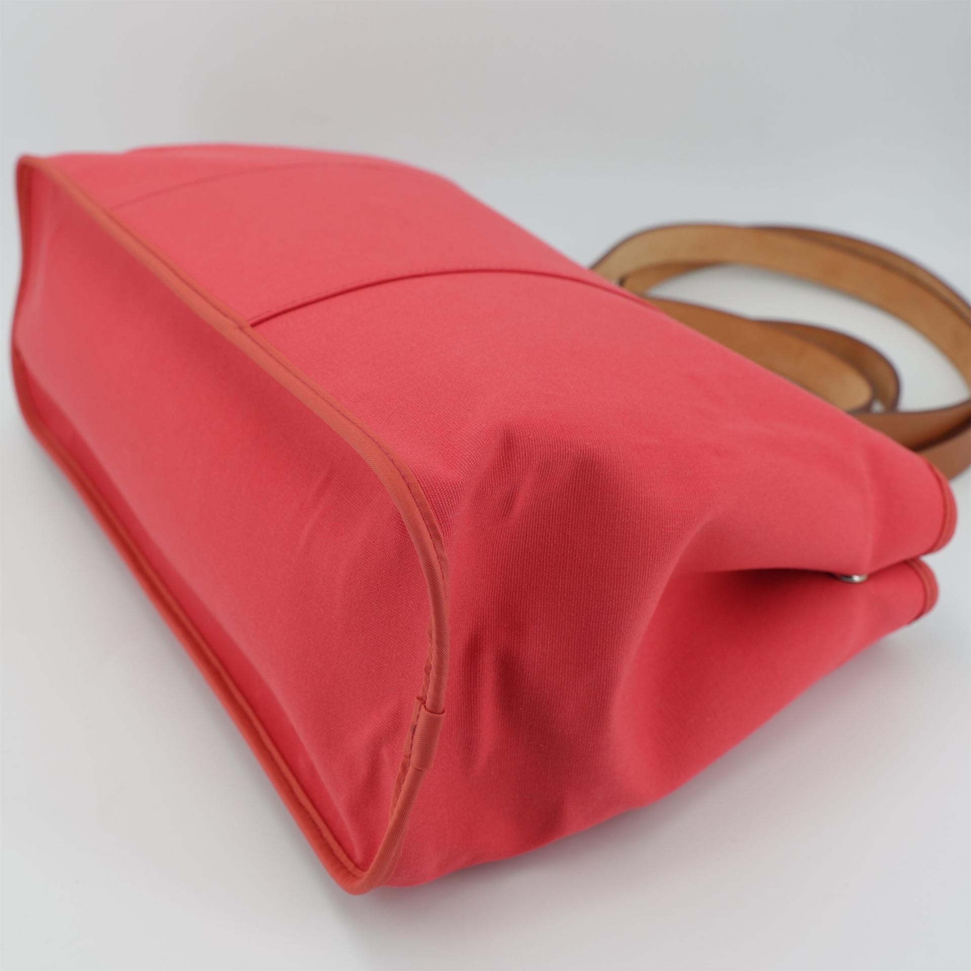 Excellent ( Rank SA ) HERMÈS Cabag Elan 39 Fauve (34) Bougainvillea (A5) Barenia Canvas Palladium hardware Square N (2010) - 5