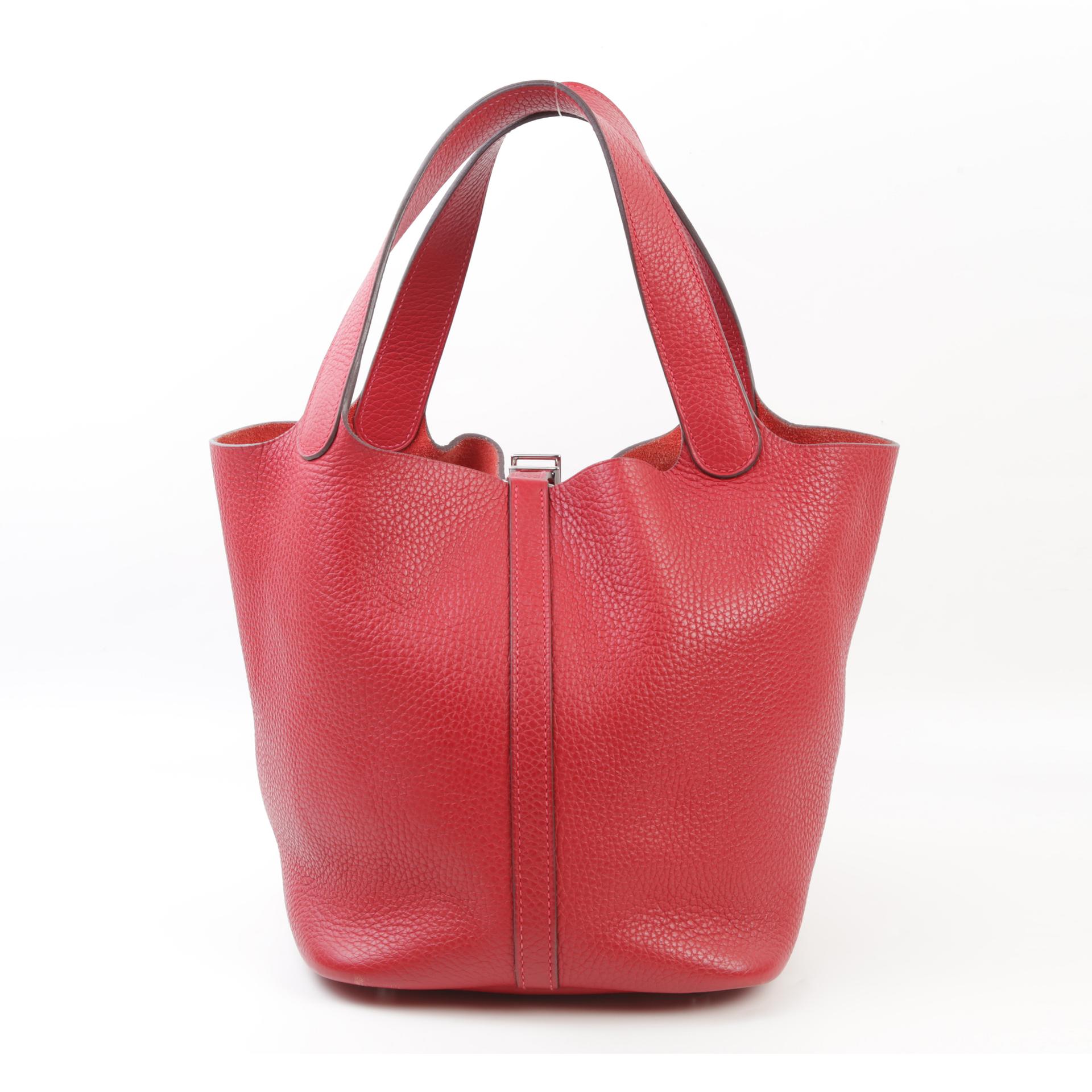 Good ( Rank AB) HERMÈS Picotin Lock MM Rouge Casaque (Q5) Clemence Palladium hardware Square Q (2013) - 2