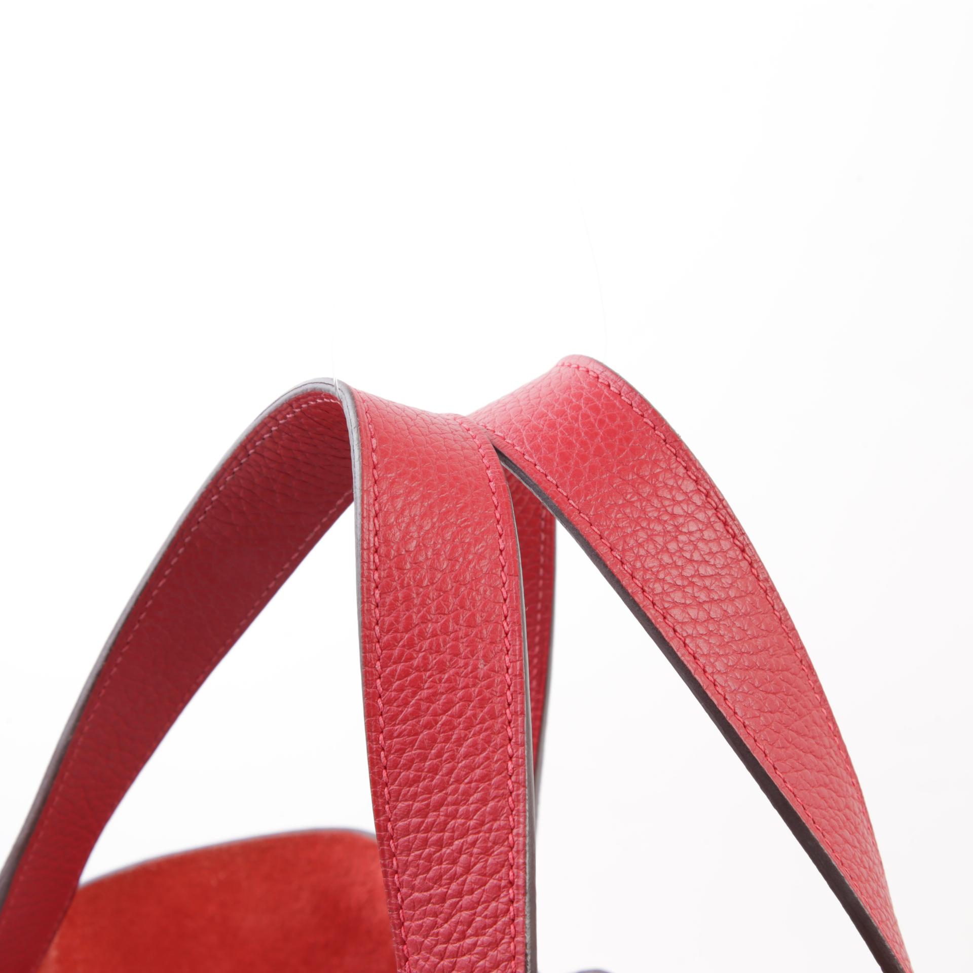 Good ( Rank AB) HERMÈS Picotin Lock MM Rouge Casaque (Q5) Clemence Palladium hardware Square Q (2013) - 3