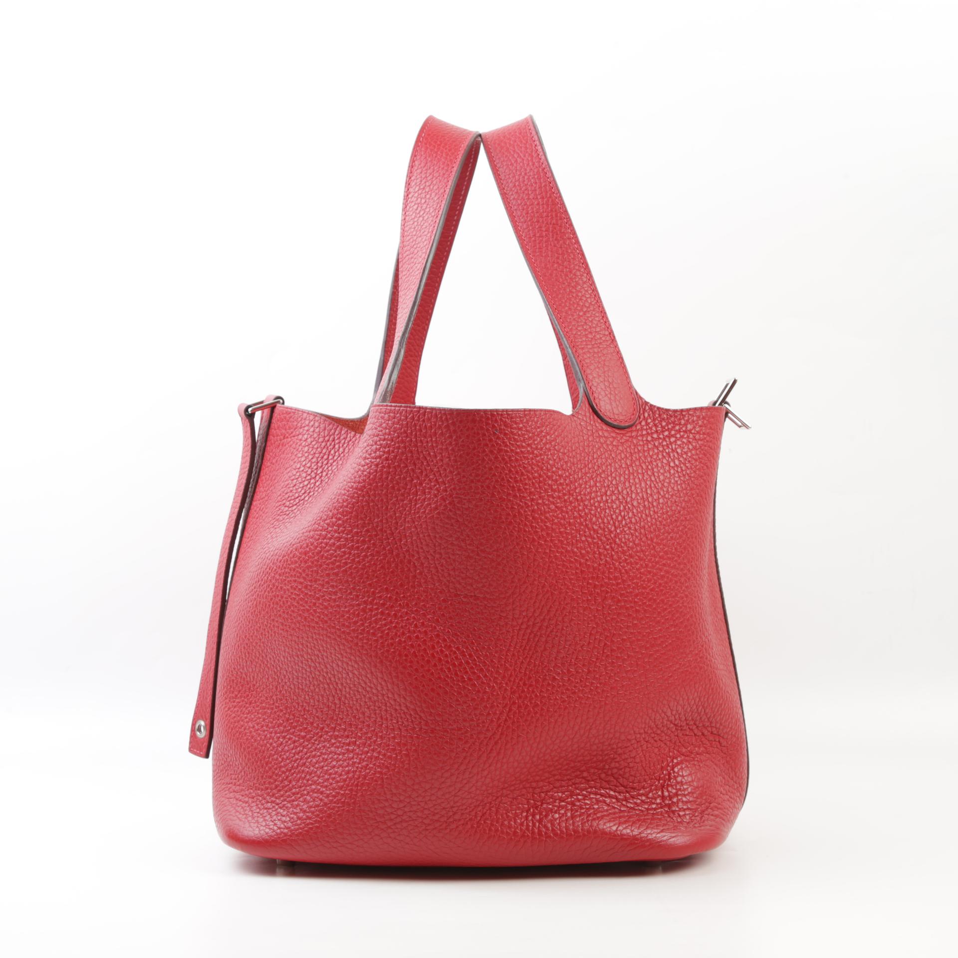 Good ( Rank AB) HERMÈS Picotin Lock MM Rouge Casaque (Q5) Clemence Palladium hardware Square Q (2013) - 4
