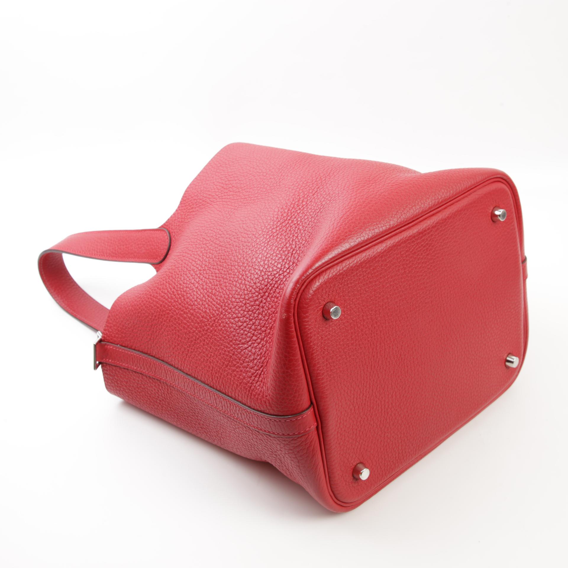 Good ( Rank AB) HERMÈS Picotin Lock MM Rouge Casaque (Q5) Clemence Palladium hardware Square Q (2013) - 6