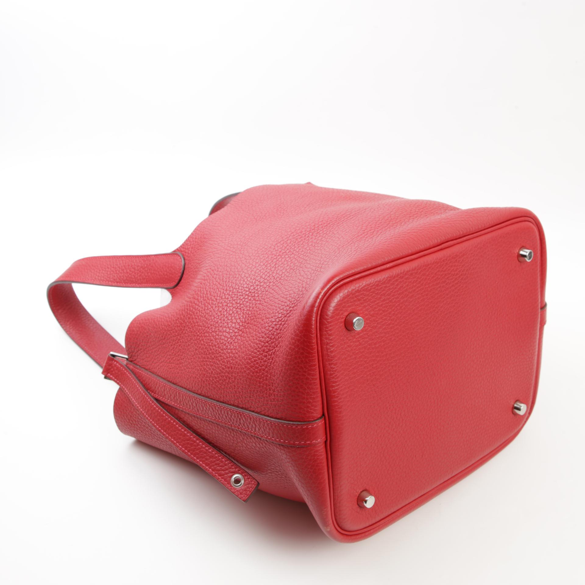 Good ( Rank AB) HERMÈS Picotin Lock MM Rouge Casaque (Q5) Clemence Palladium hardware Square Q (2013) - 8