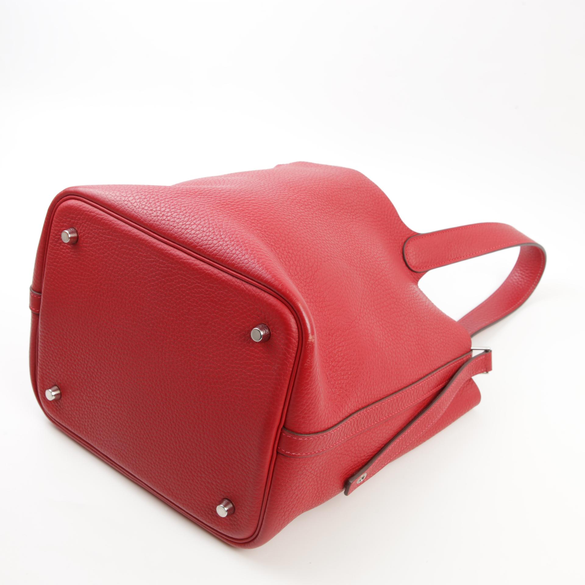 Good ( Rank AB) HERMÈS Picotin Lock MM Rouge Casaque (Q5) Clemence Palladium hardware Square Q (2013) - 7
