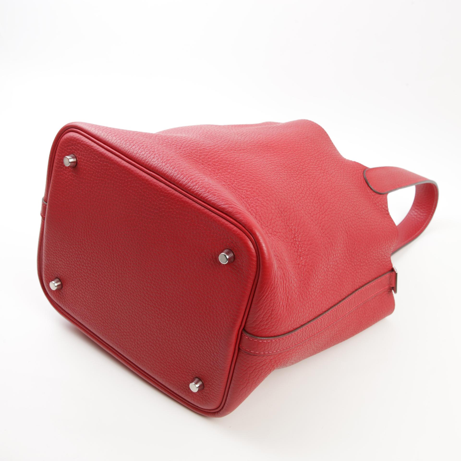 Good ( Rank AB) HERMÈS Picotin Lock MM Rouge Casaque (Q5) Clemence Palladium hardware Square Q (2013) - 9