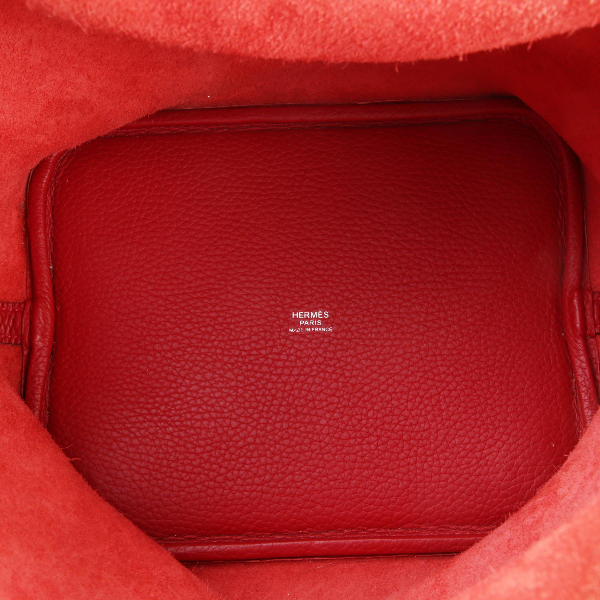 Good ( Rank AB) HERMÈS Picotin Lock MM Rouge Casaque (Q5) Clemence Palladium hardware Square Q (2013) - 10
