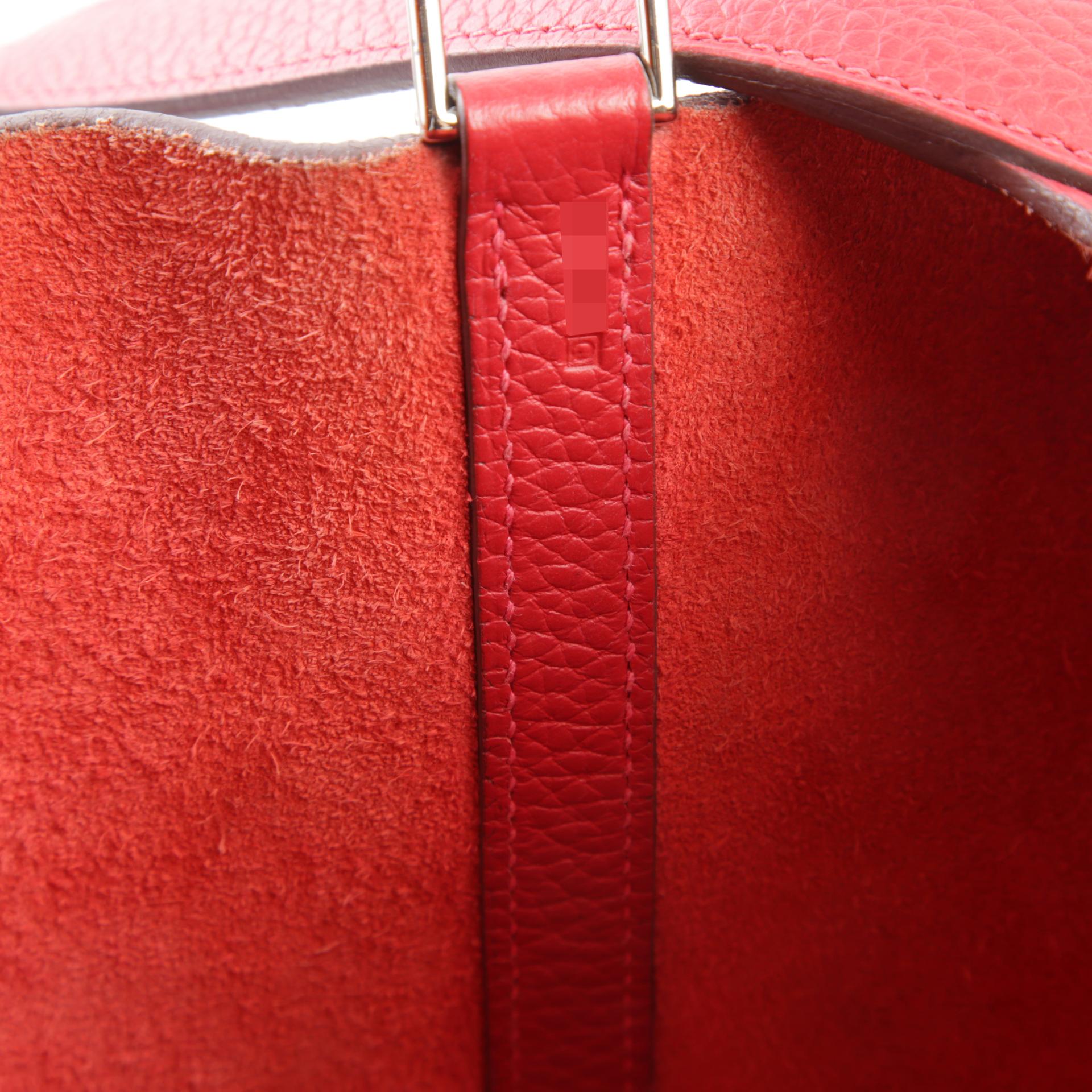 Good ( Rank AB) HERMÈS Picotin Lock MM Rouge Casaque (Q5) Clemence Palladium hardware Square Q (2013) - 11