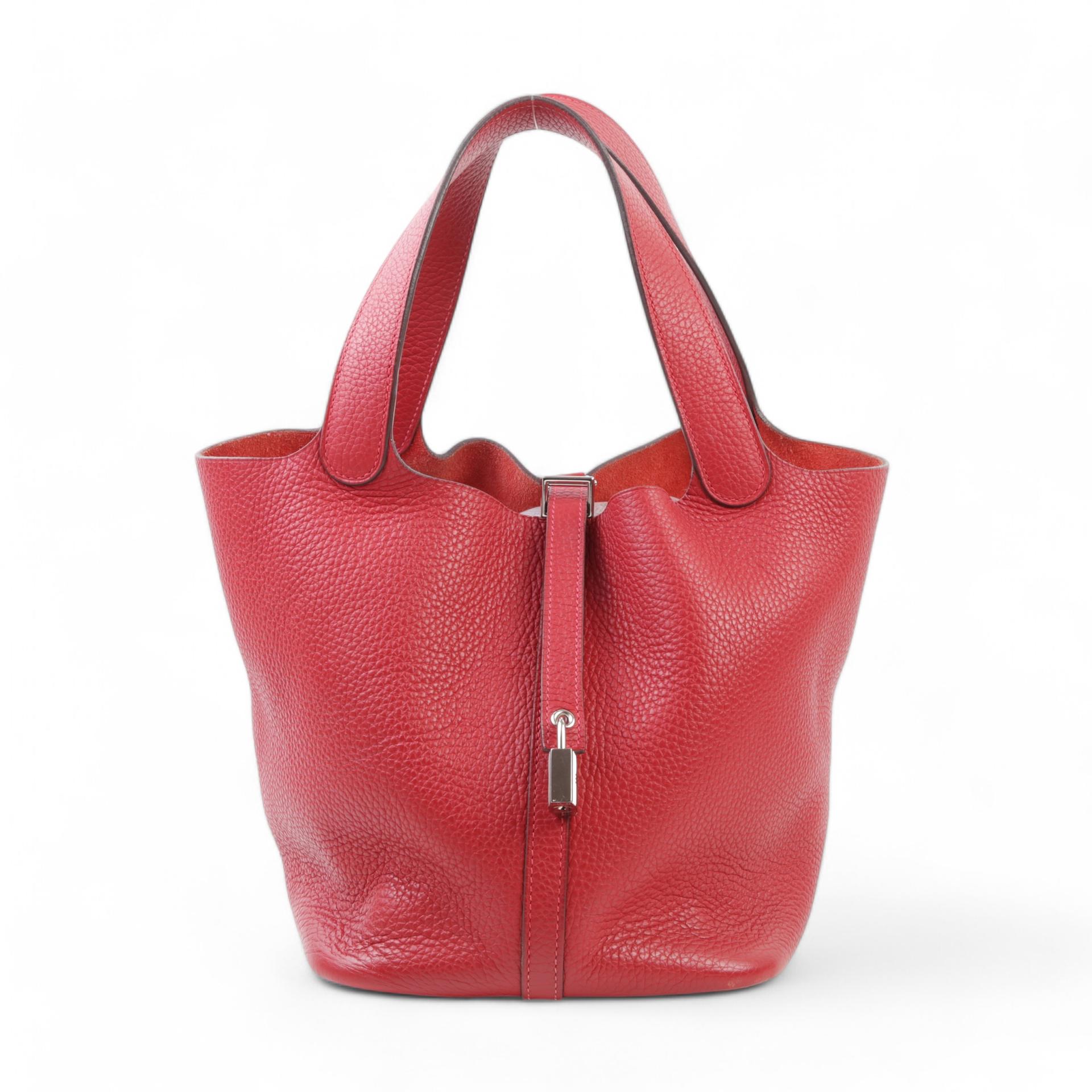 Good ( Rank AB) HERMÈS Picotin Lock MM Rouge Casaque (Q5) Clemence Palladium hardware Square Q (2013) - 1