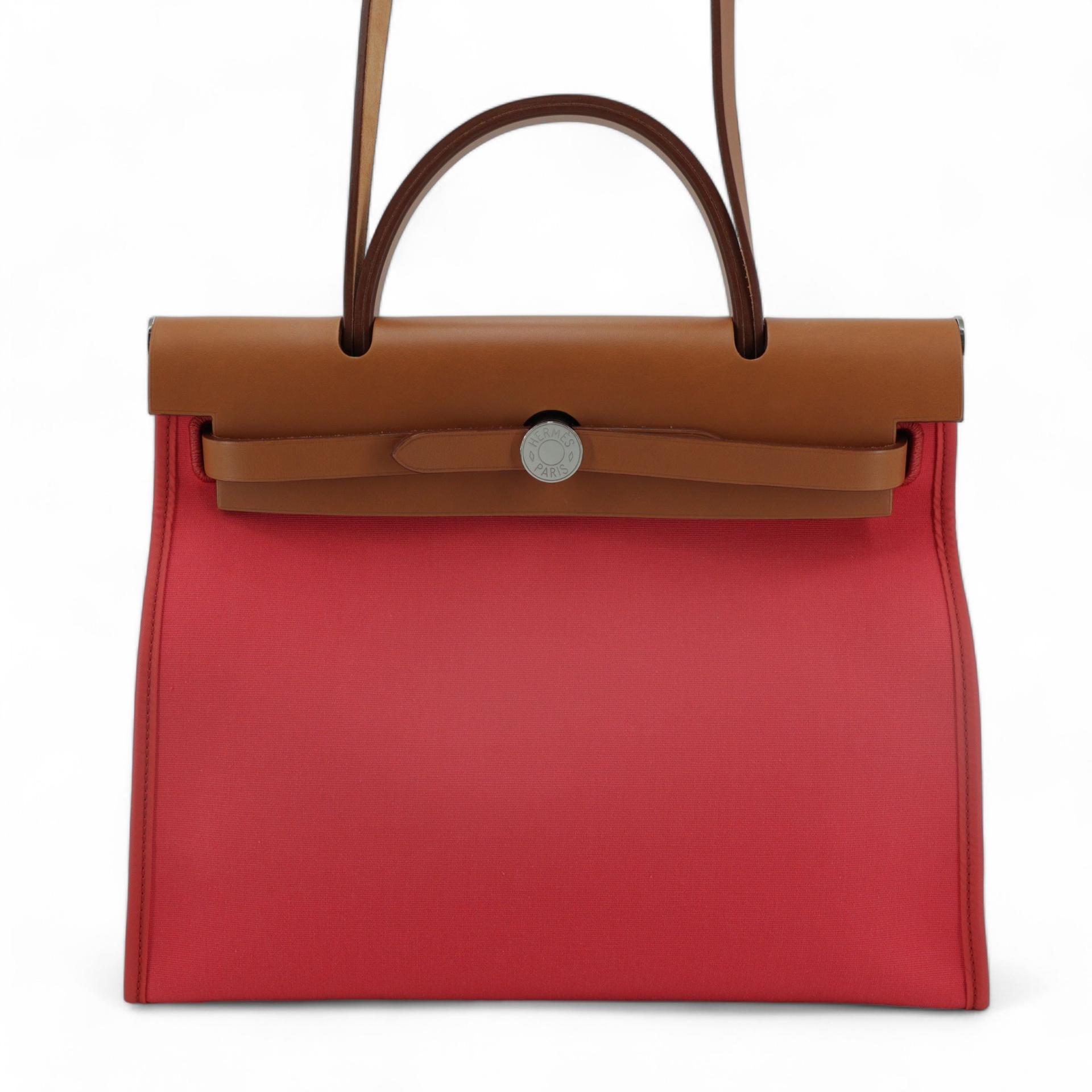 Excellent ( Rank SA ) HERMÈS Herbag Zip 31 PM Fauve (34) Bougainvillea (A5) Barenia Canvas Palladium hardware Square N (2010) - 1