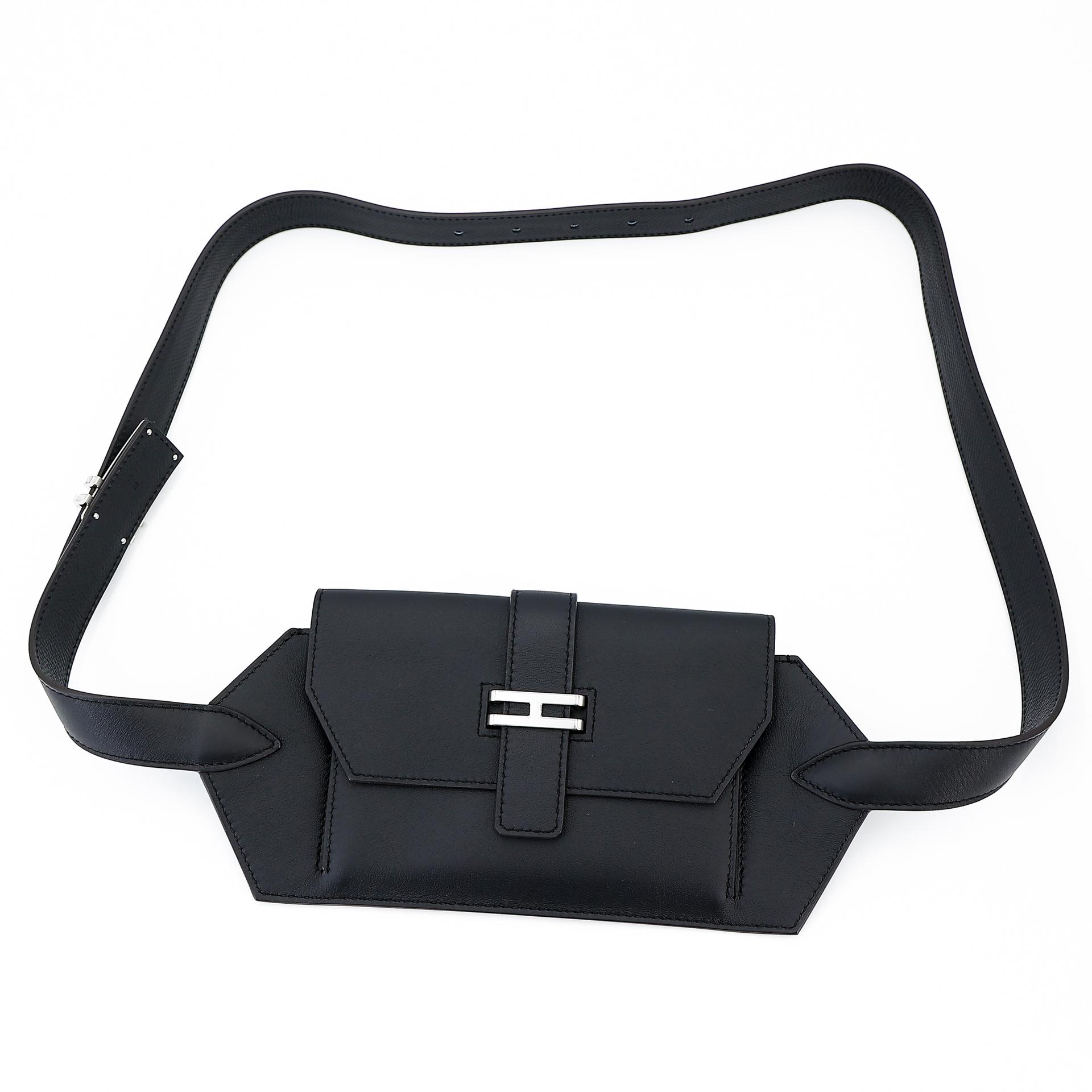 Unused ( Rank NS ) HERMÈS Elan Pocket 24 belt Black (89) Swift Palladium hardware B (2023) - 3
