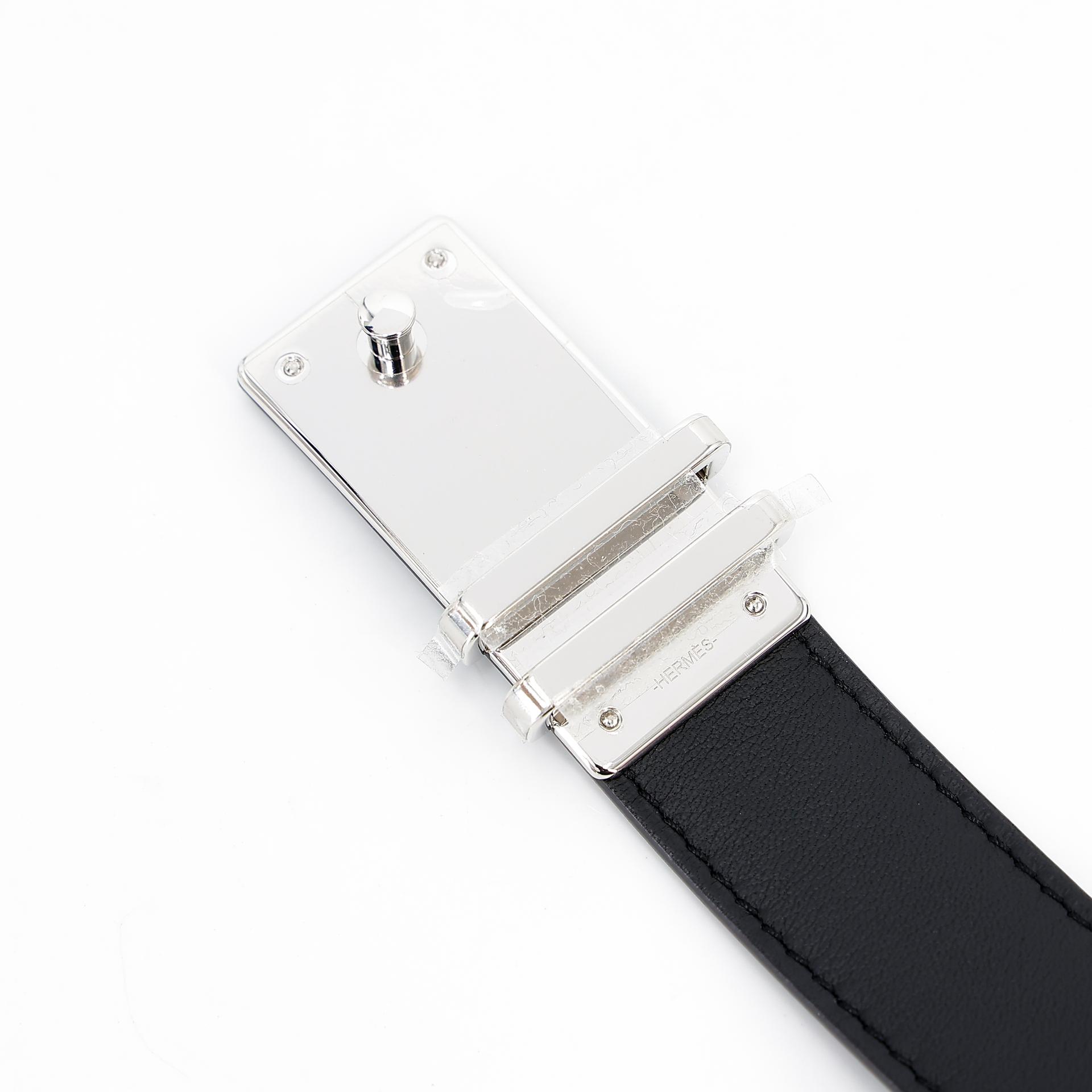 Unused ( Rank NS ) HERMÈS Elan Pocket 24 belt Black (89) Swift Palladium hardware B (2023) - 9