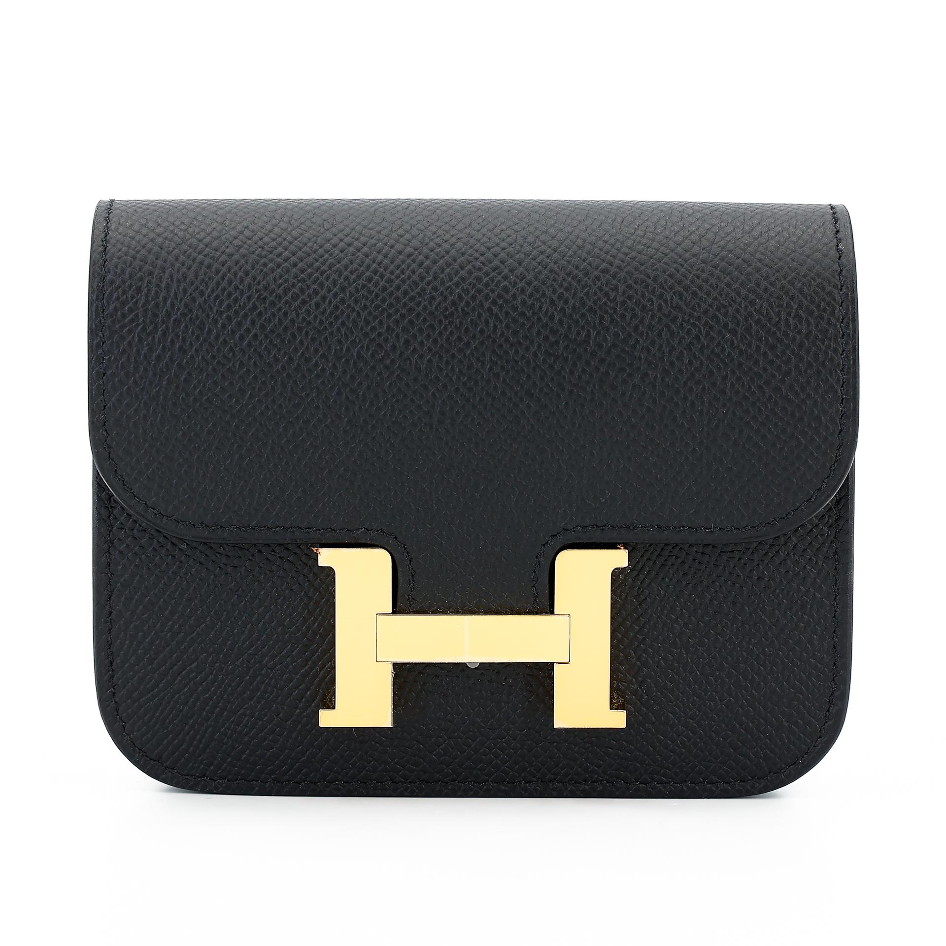 Unused ( Rank NS ) HERMÈS Constance Slim Wallet Black (89) Epsom Gold hardware B (2023) - 1