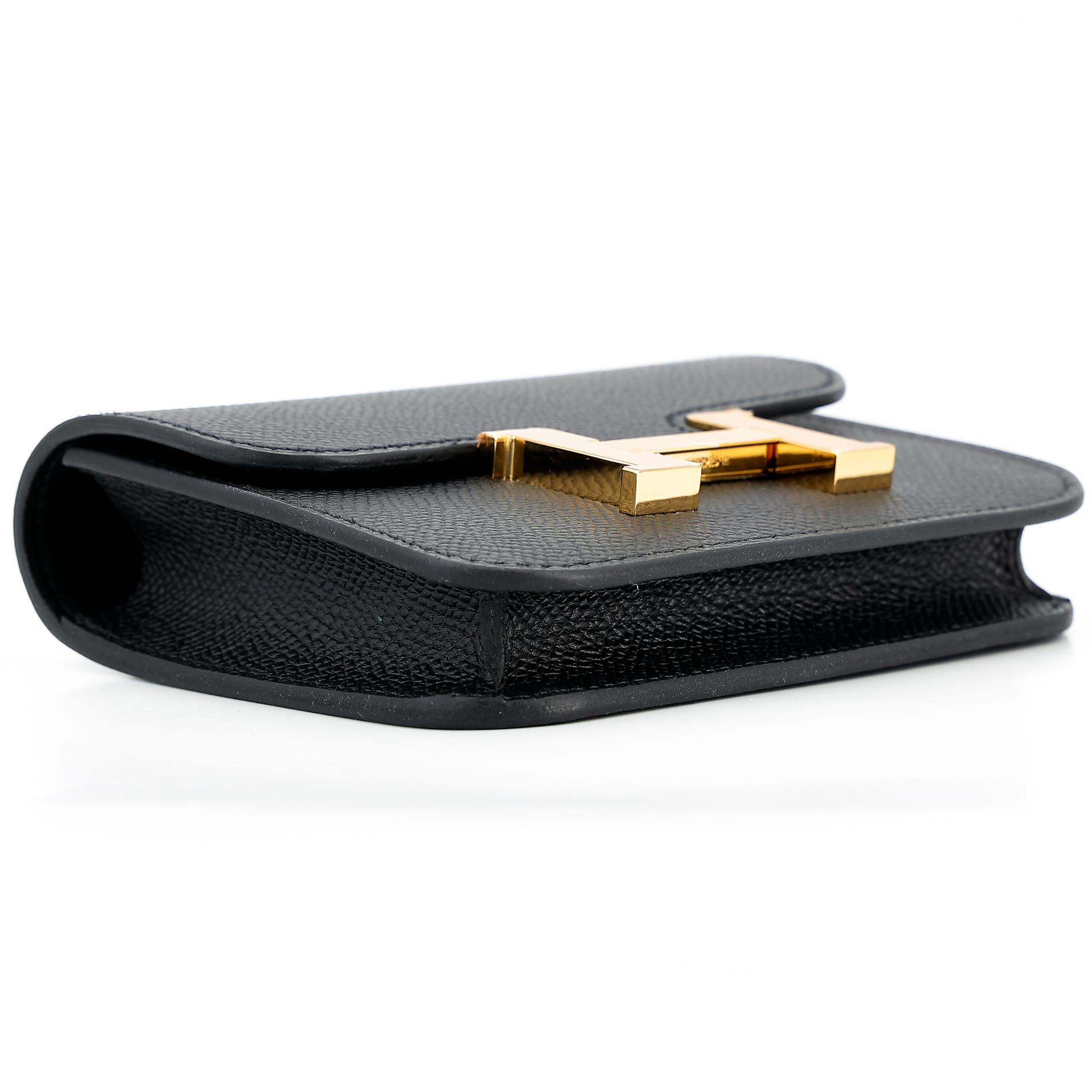 Unused ( Rank NS ) HERMÈS Constance Slim Wallet Black (89) Epsom Gold hardware B (2023) - 4
