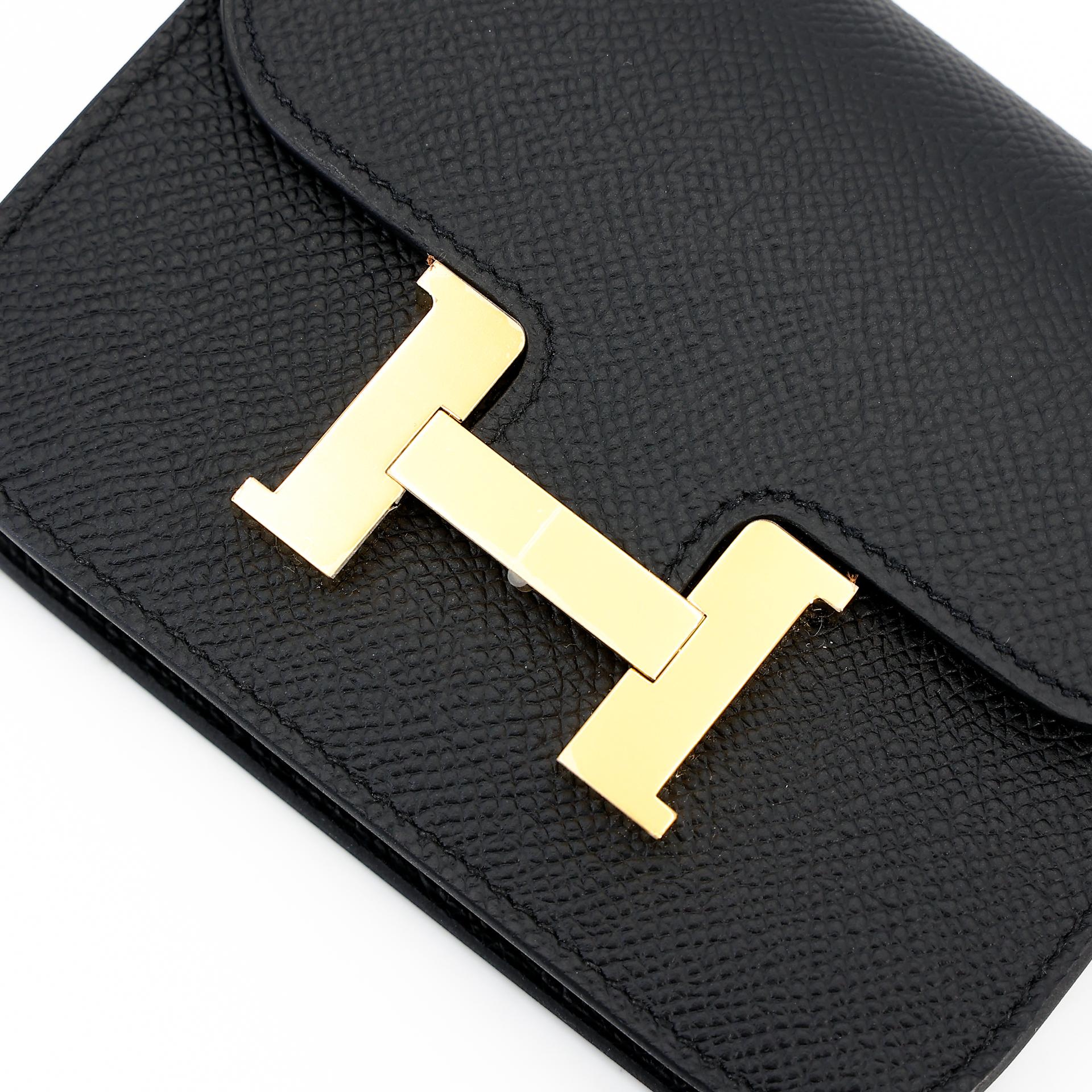 Unused ( Rank NS ) HERMÈS Constance Slim Wallet Black (89) Epsom Gold hardware B (2023) - 7