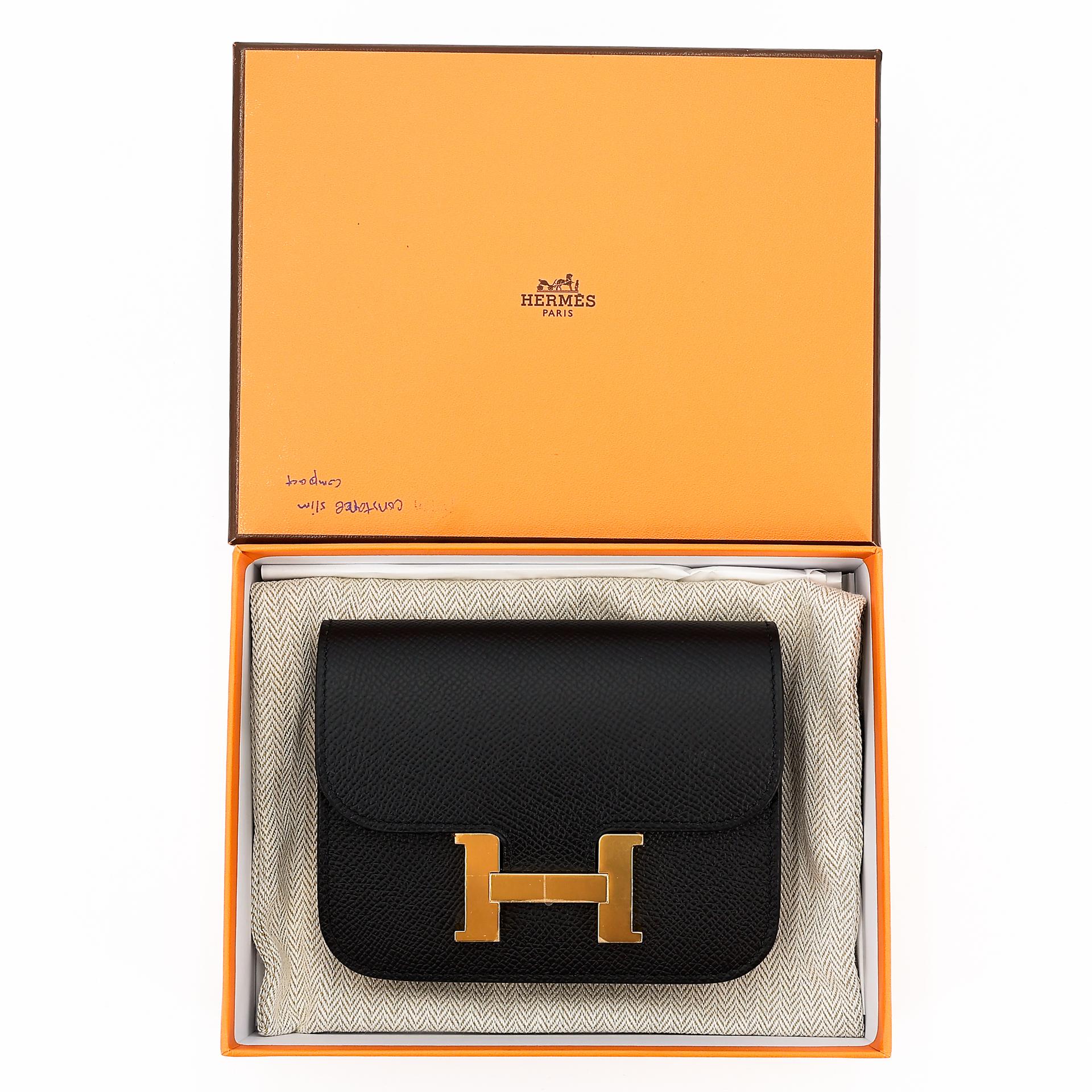 Unused ( Rank NS ) HERMÈS Constance Slim Wallet Black (89) Epsom Gold hardware B (2023) - 23