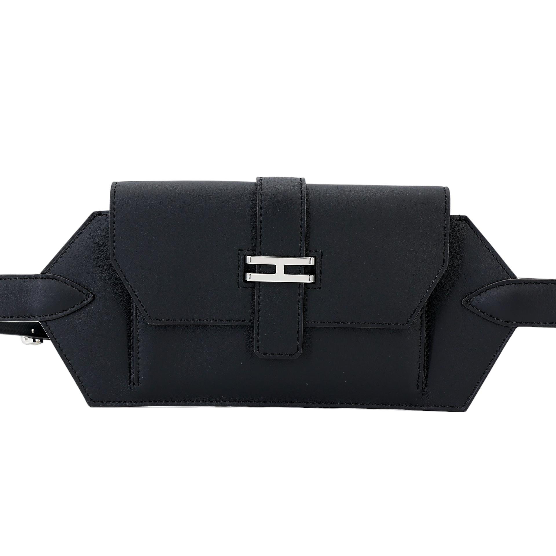 Unused ( Rank NS ) HERMÈS Elan Pocket 24 belt Black (89) Swift Palladium hardware B (2023) - 1