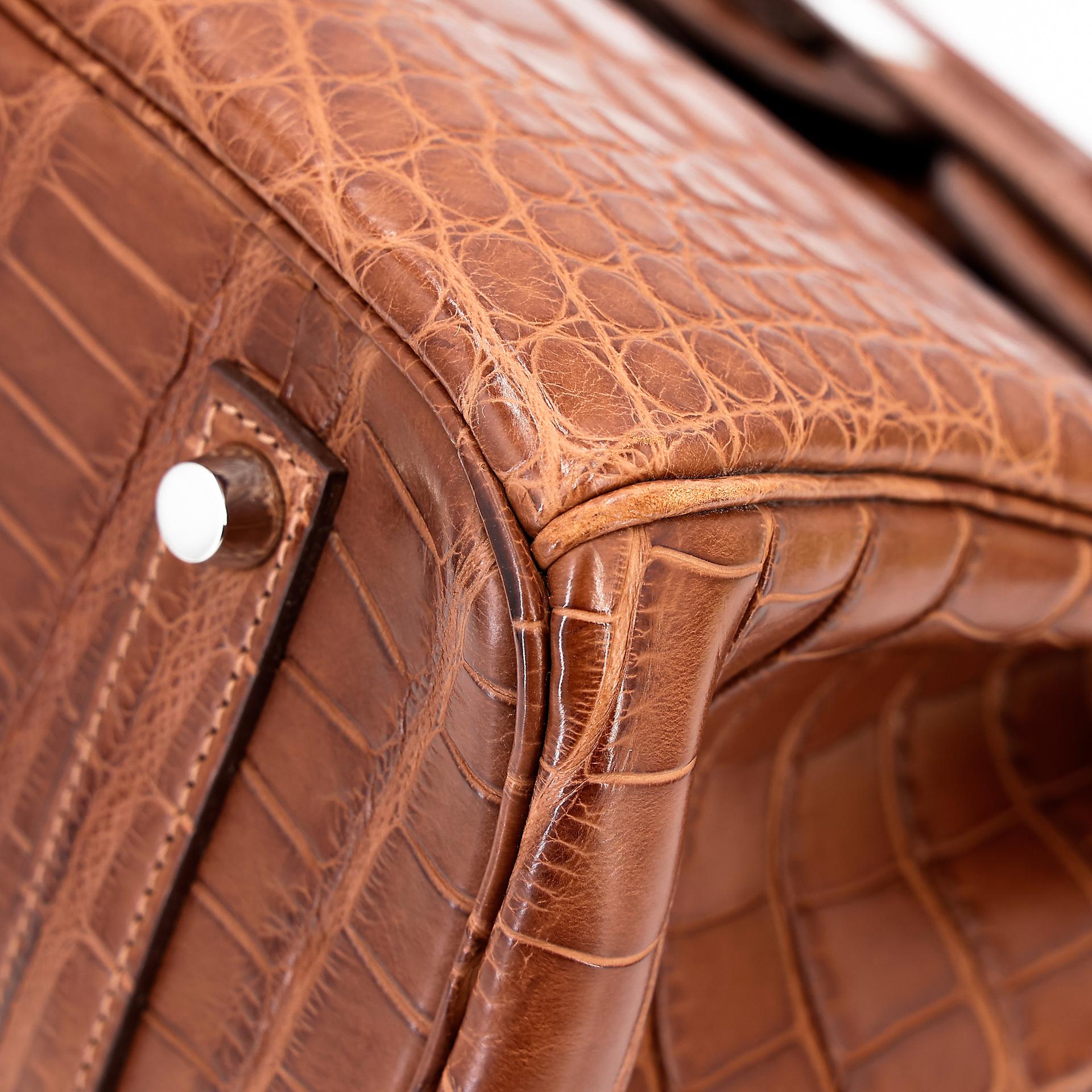 Very Good ( Rank A) HERMÈS Birkin 35 Marron d’Inde (4I) Alligator Palladium hardware Square P (2012) - 16
