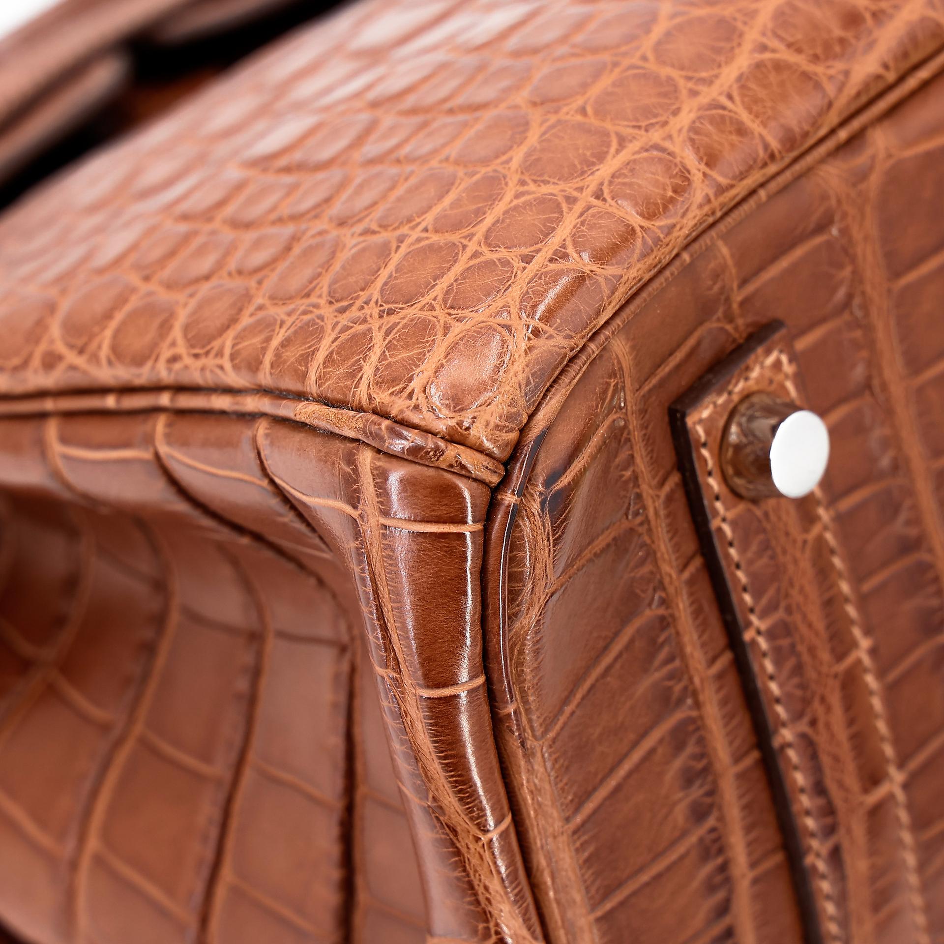 Very Good ( Rank A) HERMÈS Birkin 35 Marron d’Inde (4I) Alligator Palladium hardware Square P (2012) - 17