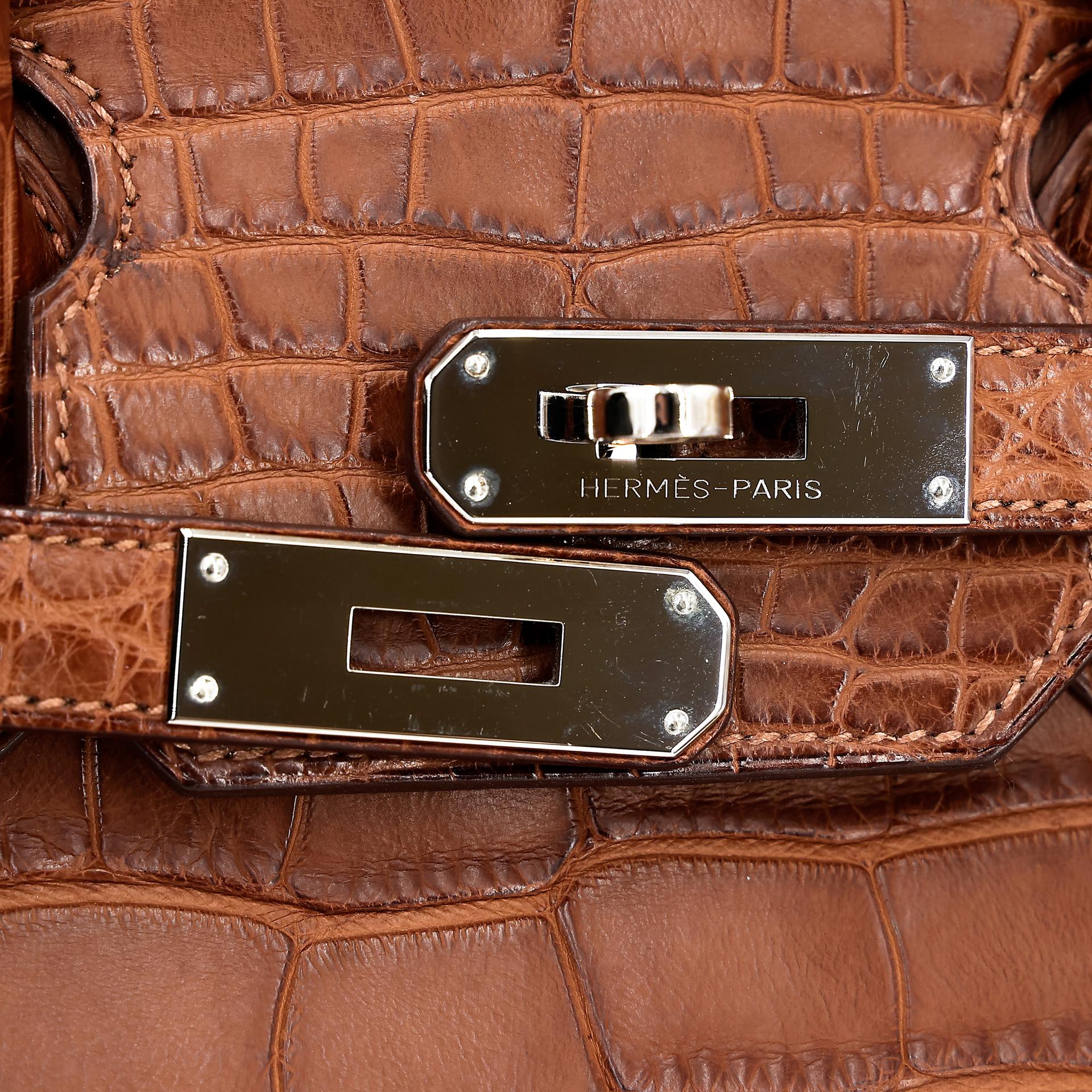 Very Good ( Rank A) HERMÈS Birkin 35 Marron d’Inde (4I) Alligator Palladium hardware Square P (2012) - 20