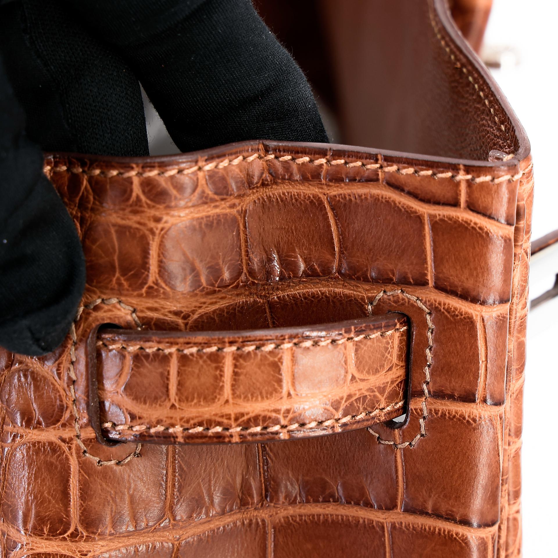 Very Good ( Rank A) HERMÈS Birkin 35 Marron d’Inde (4I) Alligator Palladium hardware Square P (2012) - 29