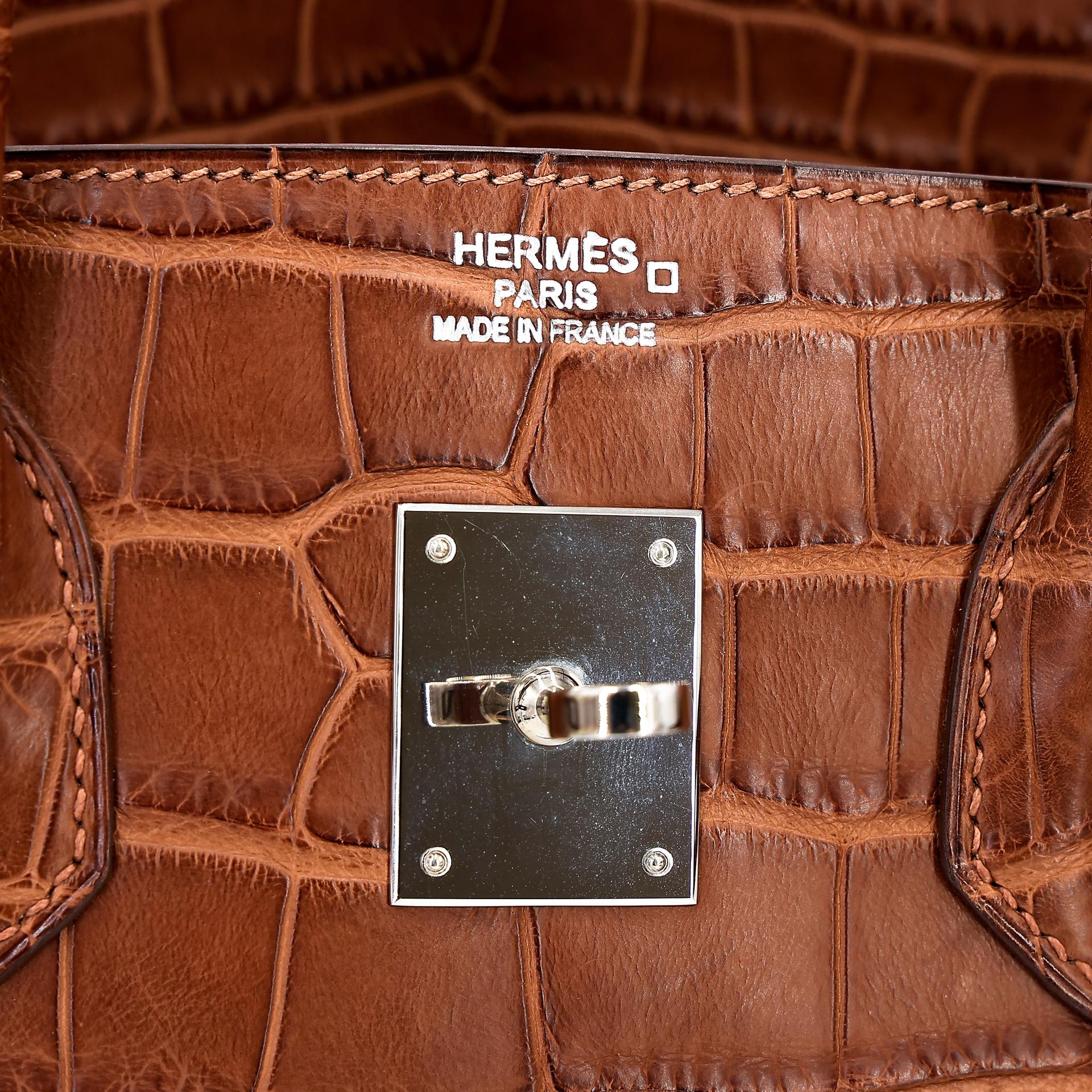 Very Good ( Rank A) HERMÈS Birkin 35 Marron d’Inde (4I) Alligator Palladium hardware Square P (2012) - 21