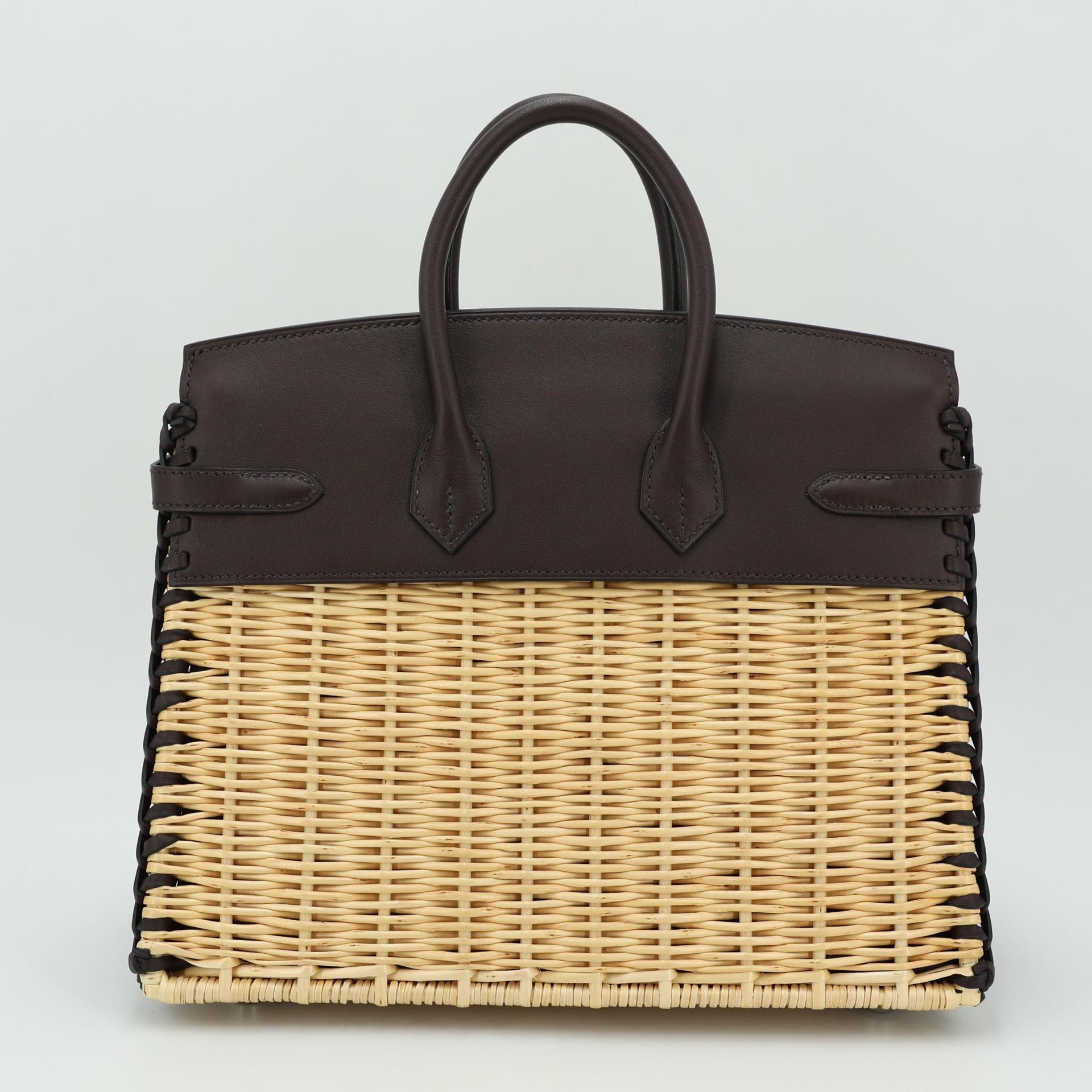 Brand New ( Rank N ) HERMÈS Limited Edition Birkin Picnic 25 Natural (27) Rouge Sellier (0G) Swift Osier Wicker  Palladium hardware Z (2021) - 2