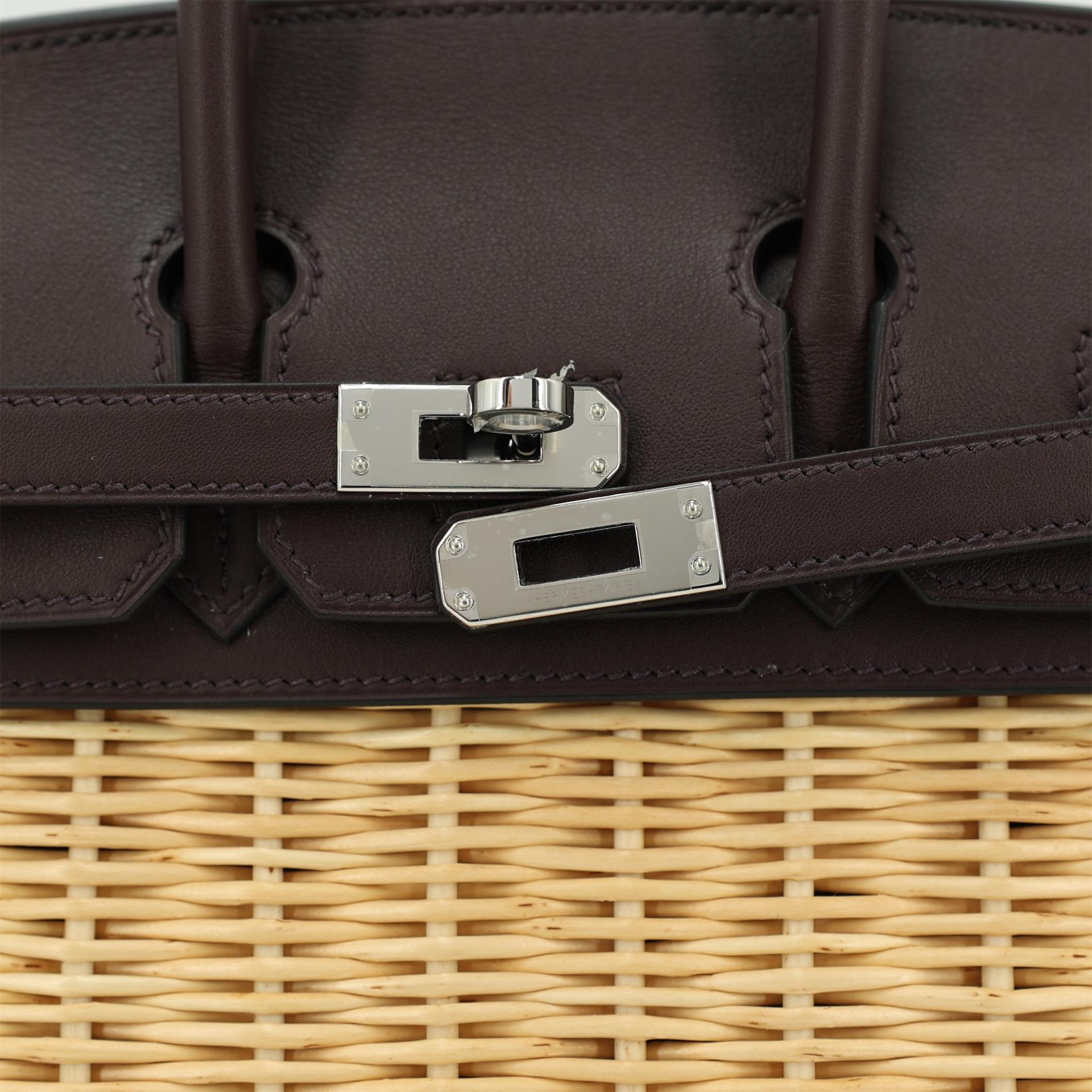Brand New ( Rank N ) HERMÈS Limited Edition Birkin Picnic 25 Natural (27) Rouge Sellier (0G) Swift Osier Wicker  Palladium hardware Z (2021) - 8