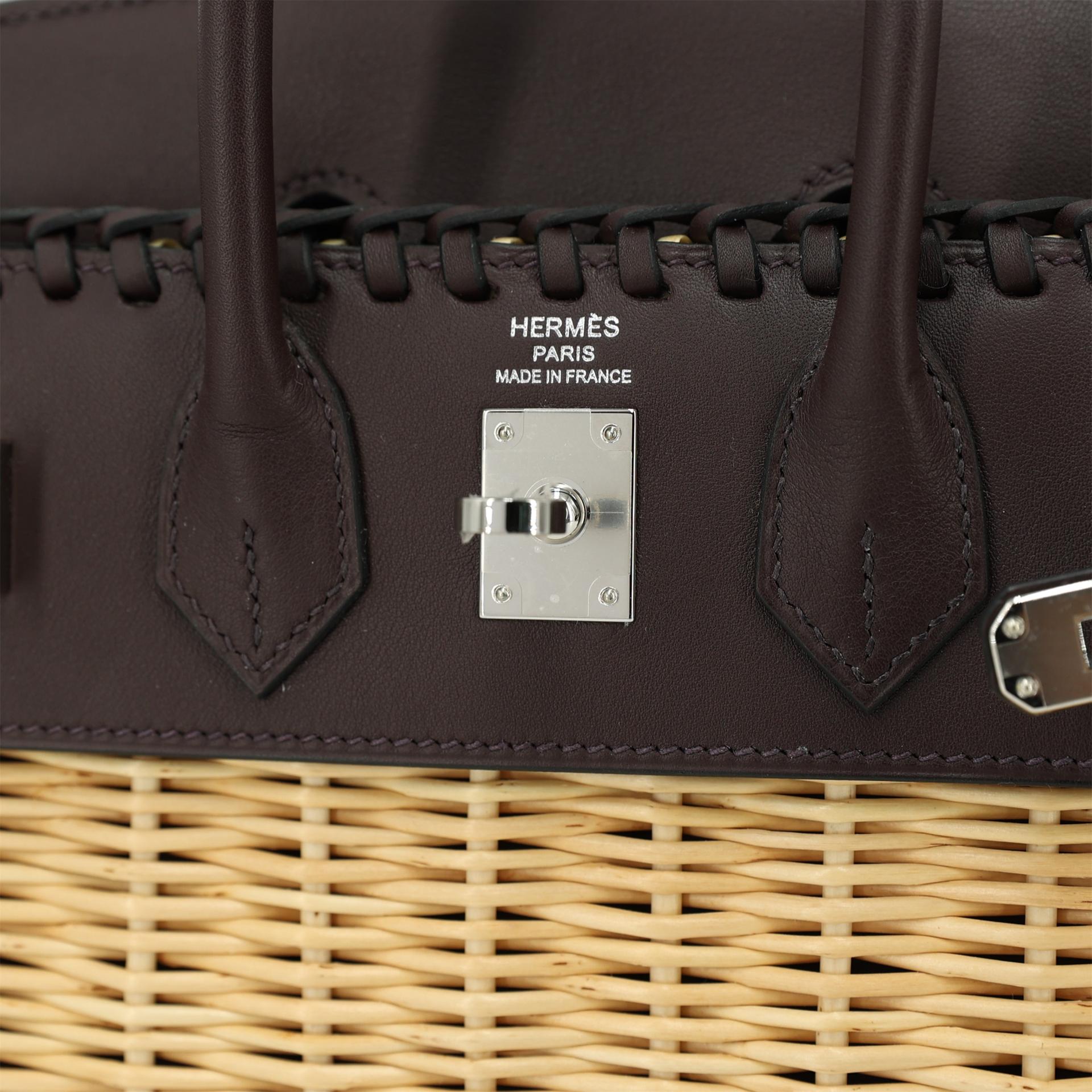 Brand New ( Rank N ) HERMÈS Limited Edition Birkin Picnic 25 Natural (27) Rouge Sellier (0G) Swift Osier Wicker  Palladium hardware Z (2021) - 9