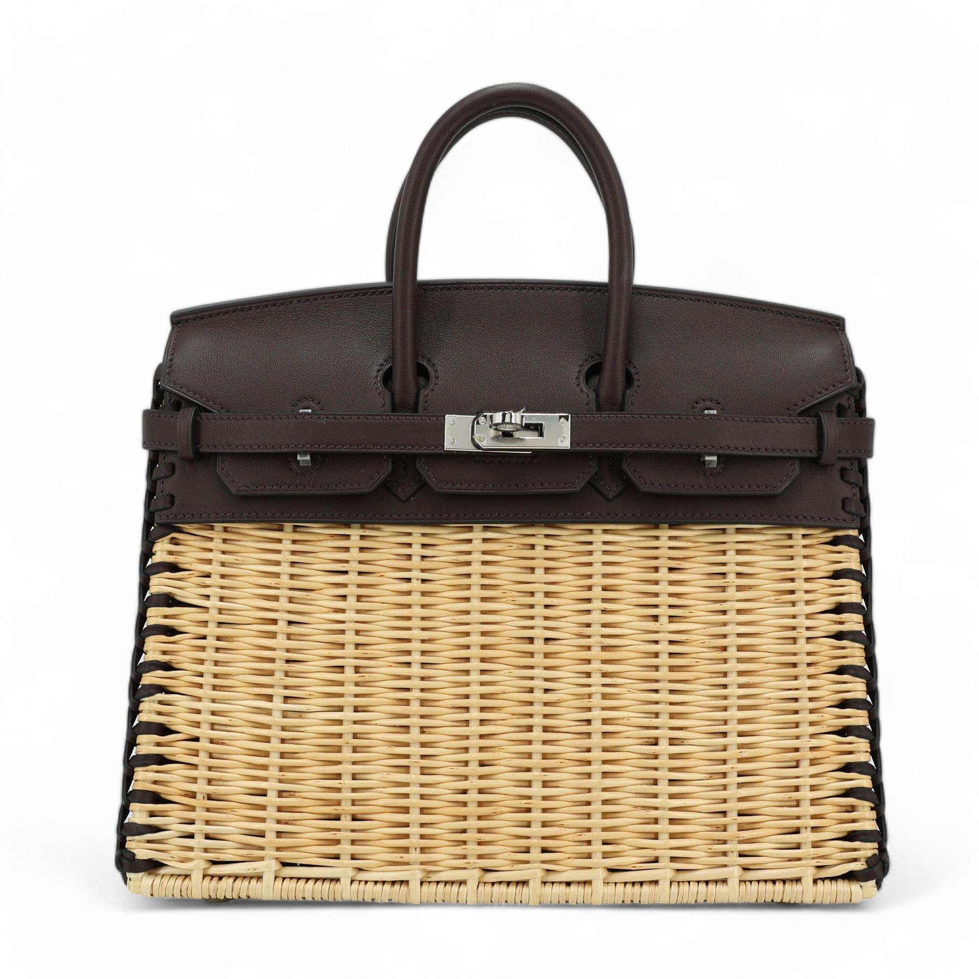 Brand New ( Rank N ) HERMÈS Limited Edition Birkin Picnic 25 Natural (27) Rouge Sellier (0G) Swift Osier Wicker  Palladium hardware Z (2021) - 1
