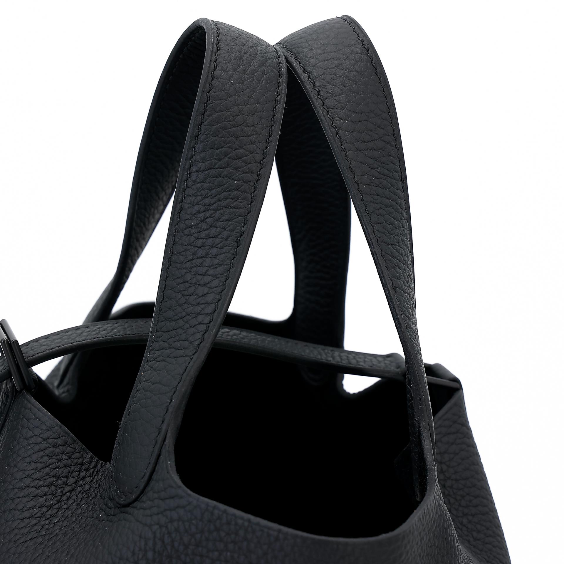 Unused ( Rank NS ) HERMÈS Limited Edition Picotin Lock PM So Black Black (89) Clemence Black hardware Y (2020) - 3