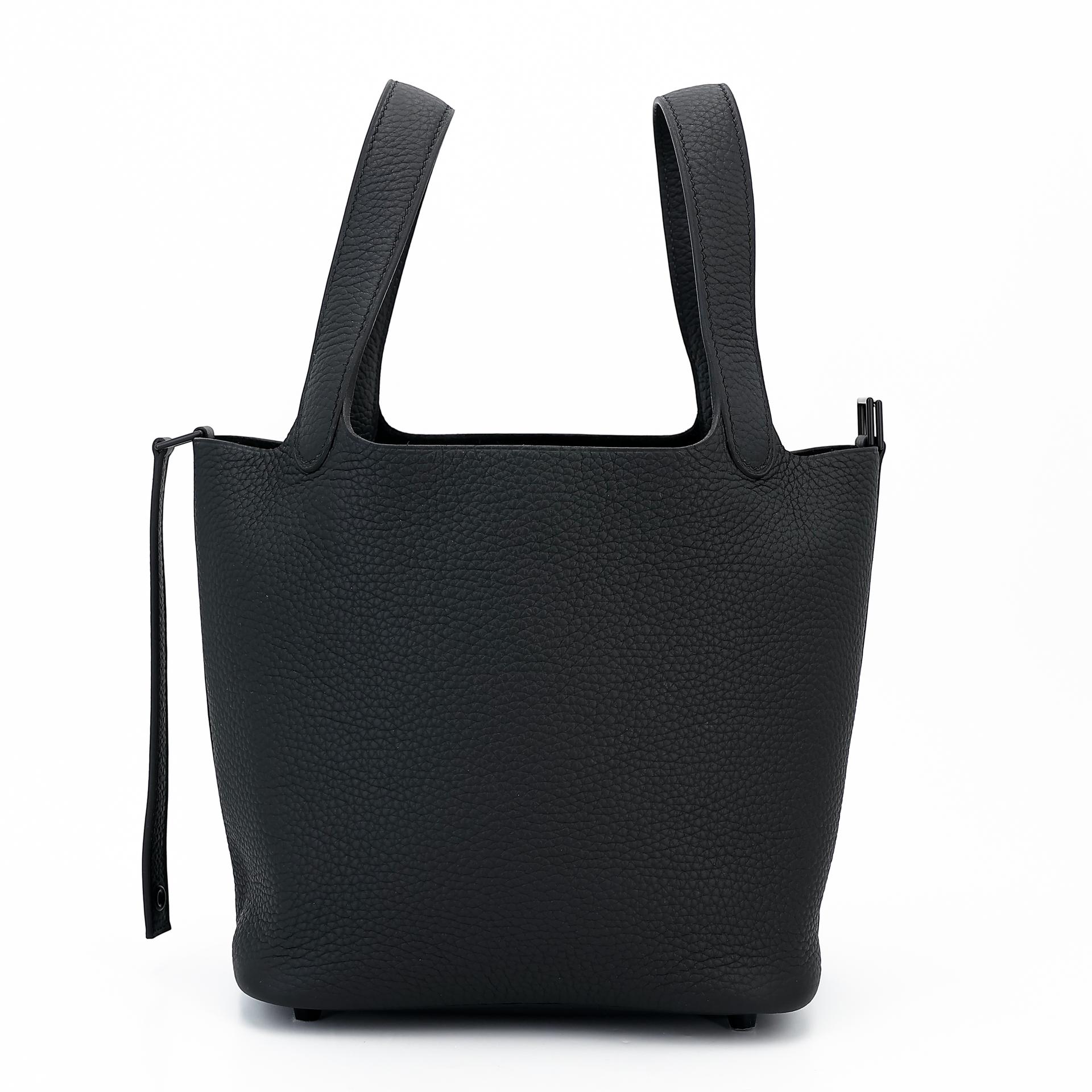 Unused ( Rank NS ) HERMÈS Limited Edition Picotin Lock PM So Black Black (89) Clemence Black hardware Y (2020) - 5