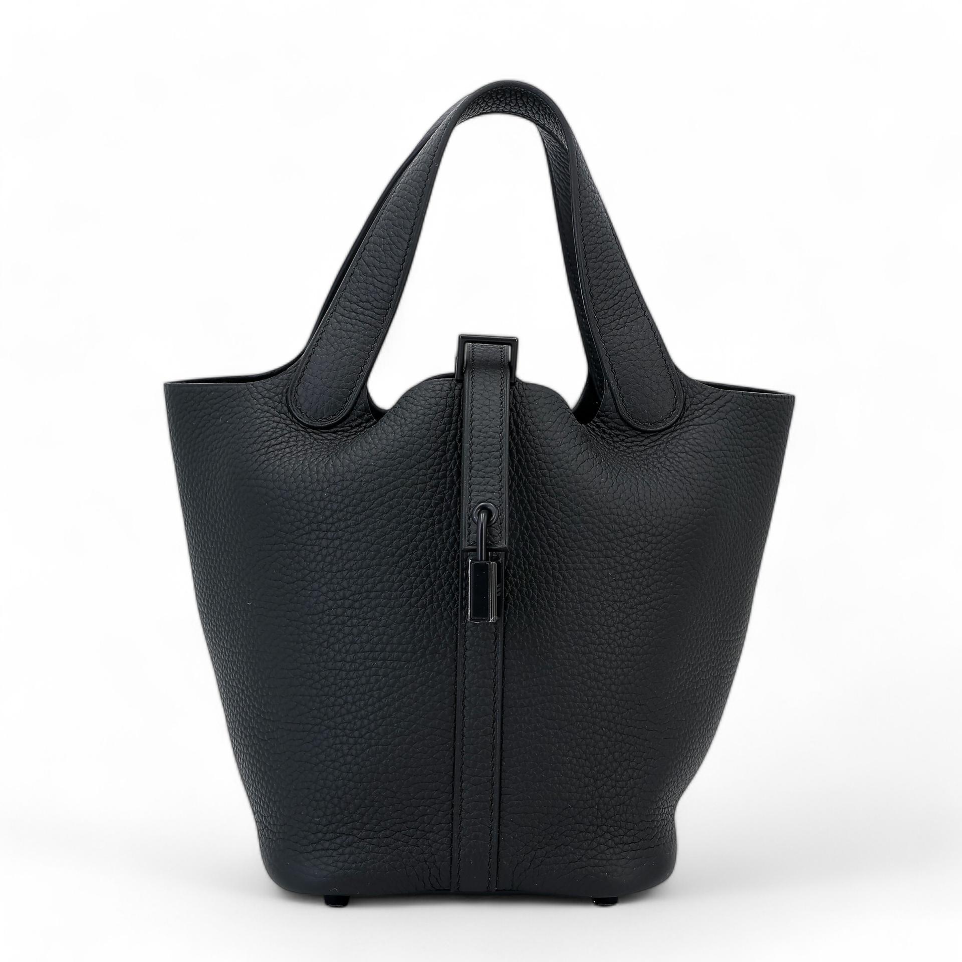 Unused ( Rank NS ) HERMÈS Limited Edition Picotin Lock PM So Black Black (89) Clemence Black hardware Y (2020) - 1