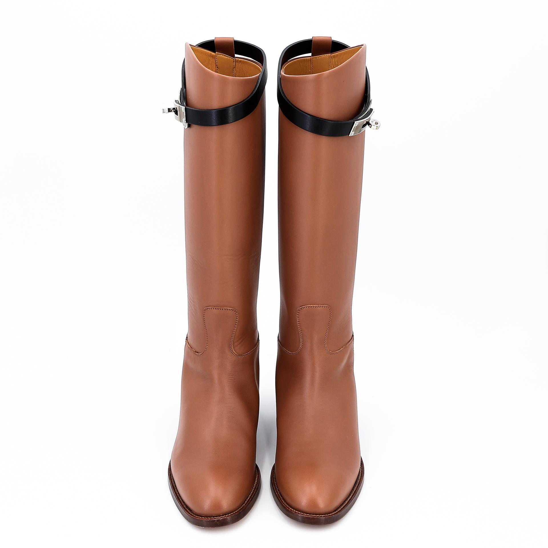 Brand New ( Rank N ) HERMÈS Botte Femme Jumping Brown Black (89) Box-calf Palladium hardware - 2