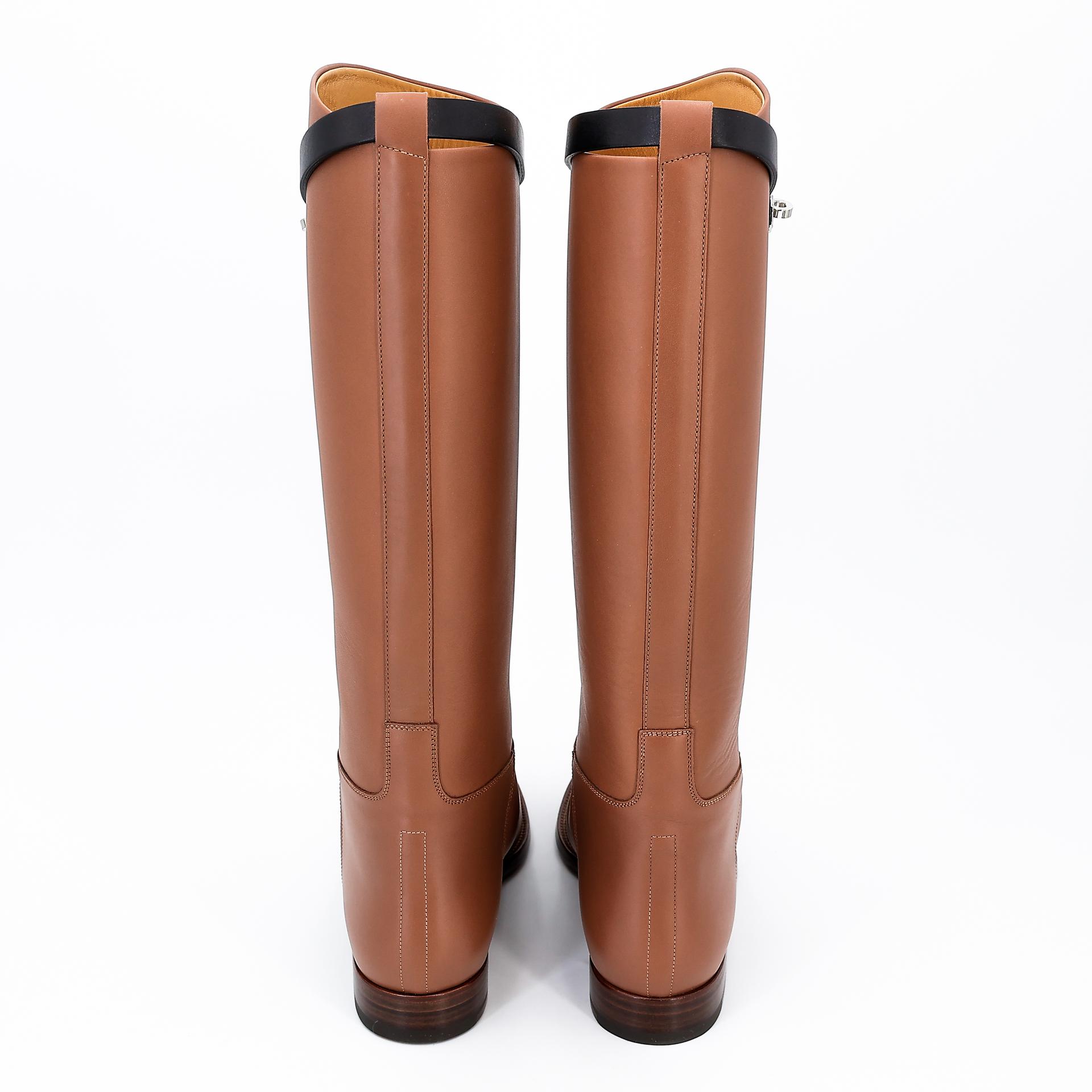 Brand New ( Rank N ) HERMÈS Botte Femme Jumping Brown Black (89) Box-calf Palladium hardware - 3