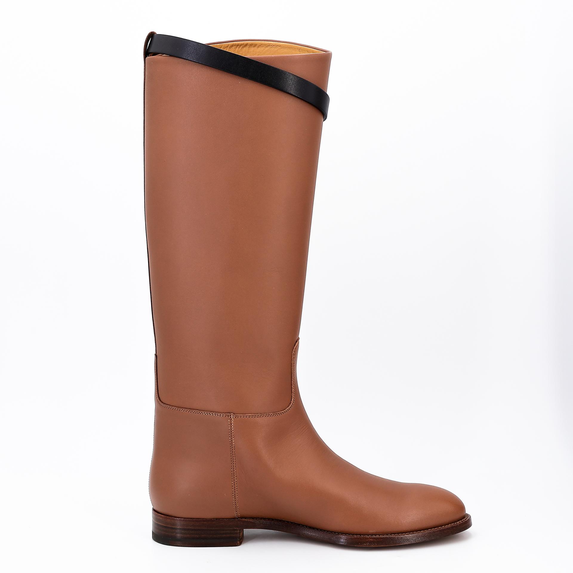 Brand New ( Rank N ) HERMÈS Botte Femme Jumping Brown Black (89) Box-calf Palladium hardware - 4