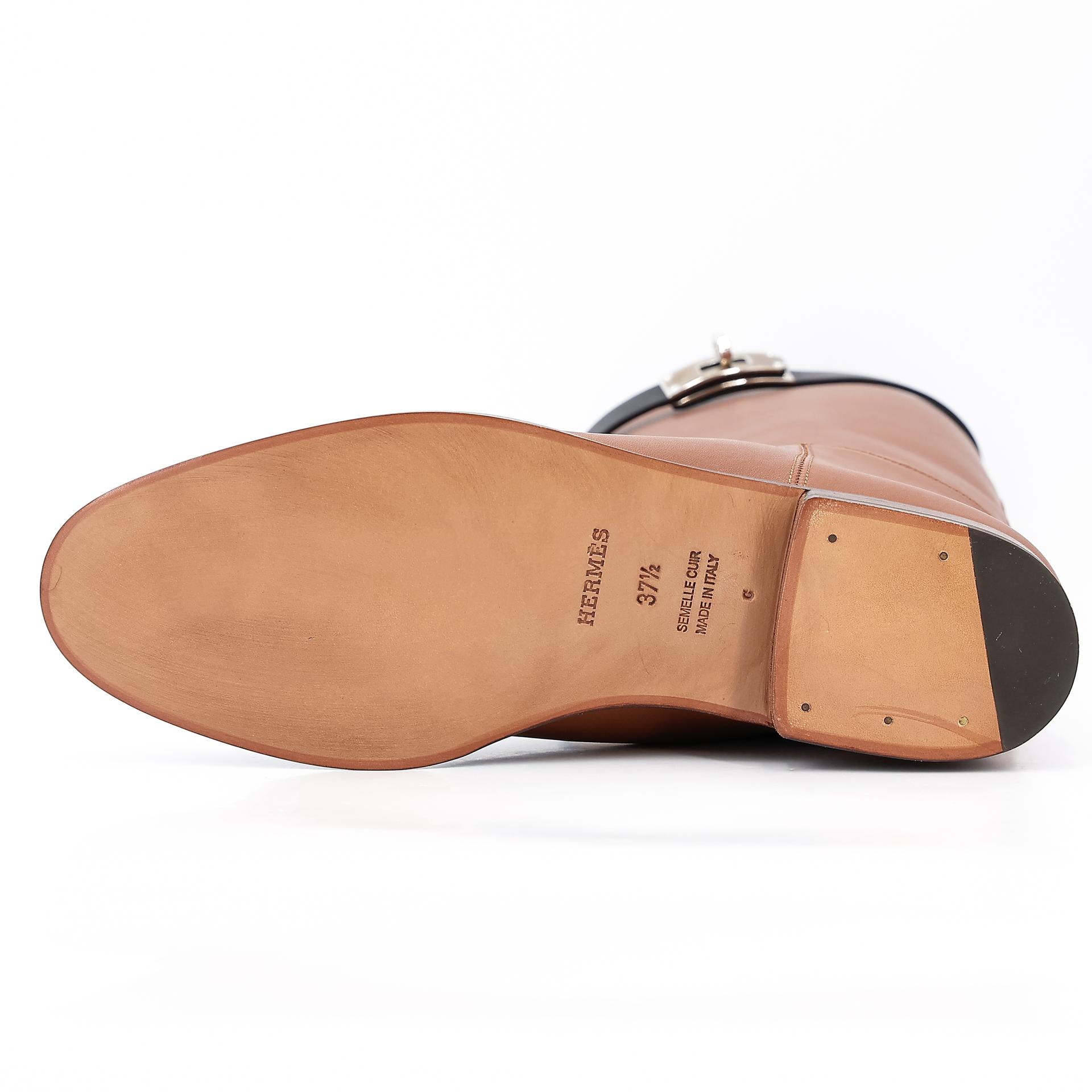 Brand New ( Rank N ) HERMÈS Botte Femme Jumping Brown Black (89) Box-calf Palladium hardware - 7