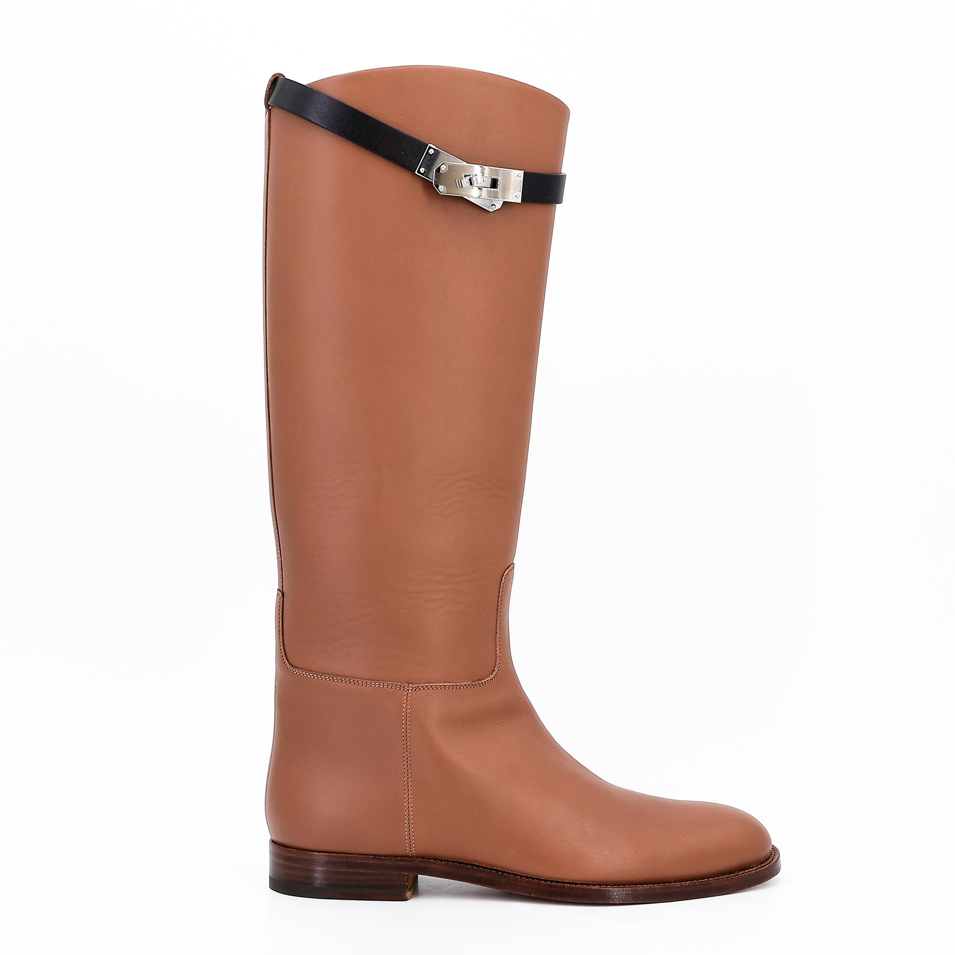 Brand New ( Rank N ) HERMÈS Botte Femme Jumping Brown Black (89) Box-calf Palladium hardware - 11