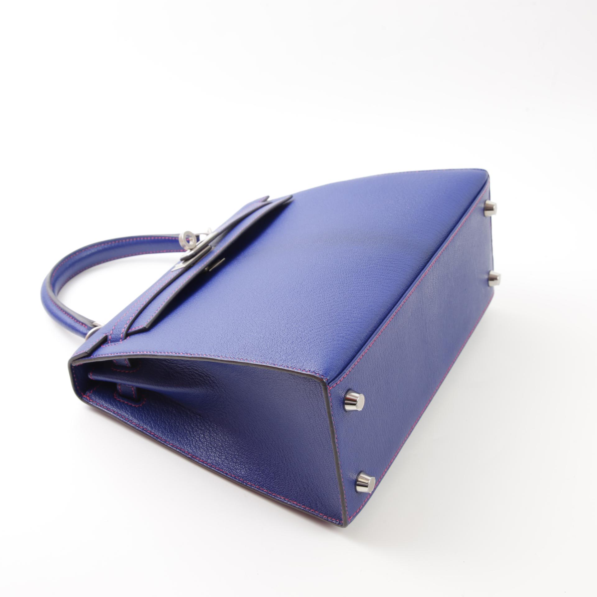 A美品 HERMÈS 爱马仕 马蹄印定制 Kelly 25 外缝 90 覆盆子粉 Framboise 7T 电光蓝 Bleu Electrique A5 杜鹃红 Bougainvillea Chevre山羊皮 拉丝银扣 Z刻 2021年 - 4