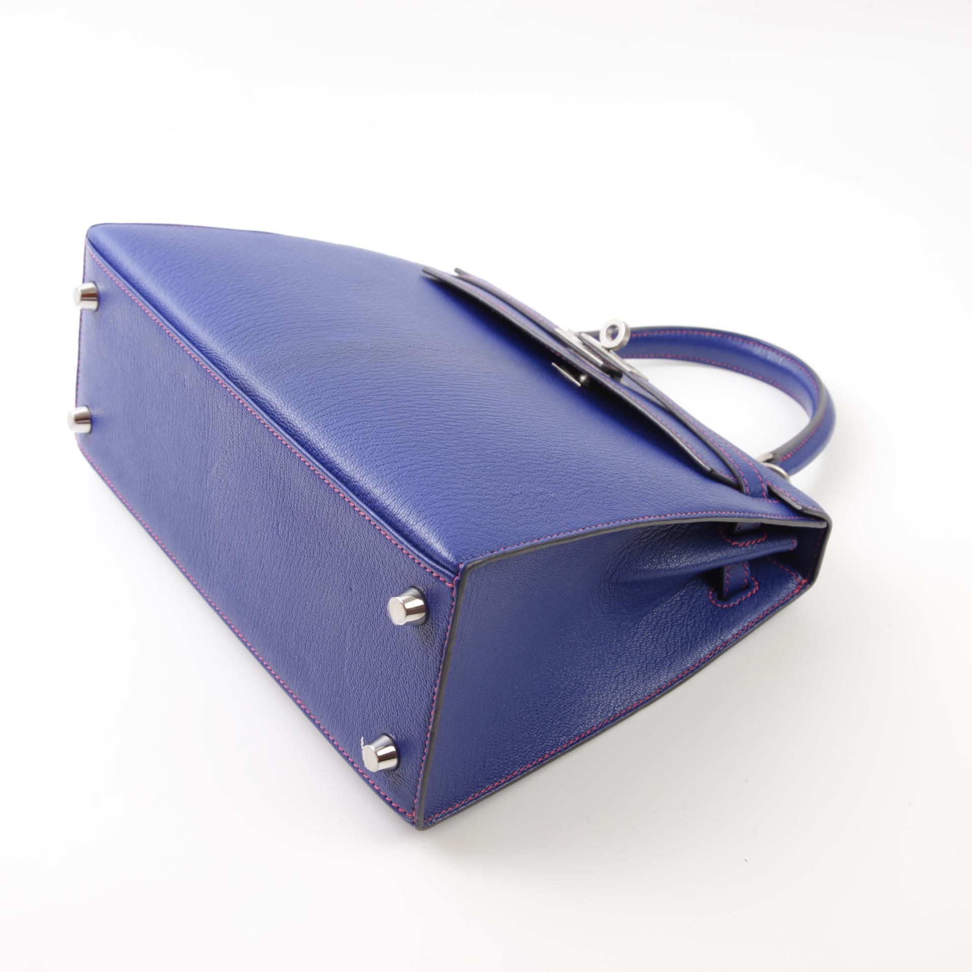 A美品 HERMÈS 爱马仕 马蹄印定制 Kelly 25 外缝 90 覆盆子粉 Framboise 7T 电光蓝 Bleu Electrique A5 杜鹃红 Bougainvillea Chevre山羊皮 拉丝银扣 Z刻 2021年 - 5