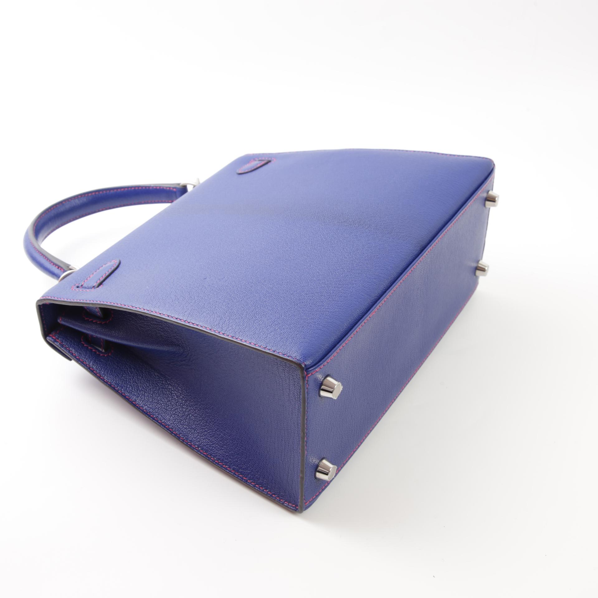 A美品 HERMÈS 爱马仕 马蹄印定制 Kelly 25 外缝 90 覆盆子粉 Framboise 7T 电光蓝 Bleu Electrique A5 杜鹃红 Bougainvillea Chevre山羊皮 拉丝银扣 Z刻 2021年 - 6