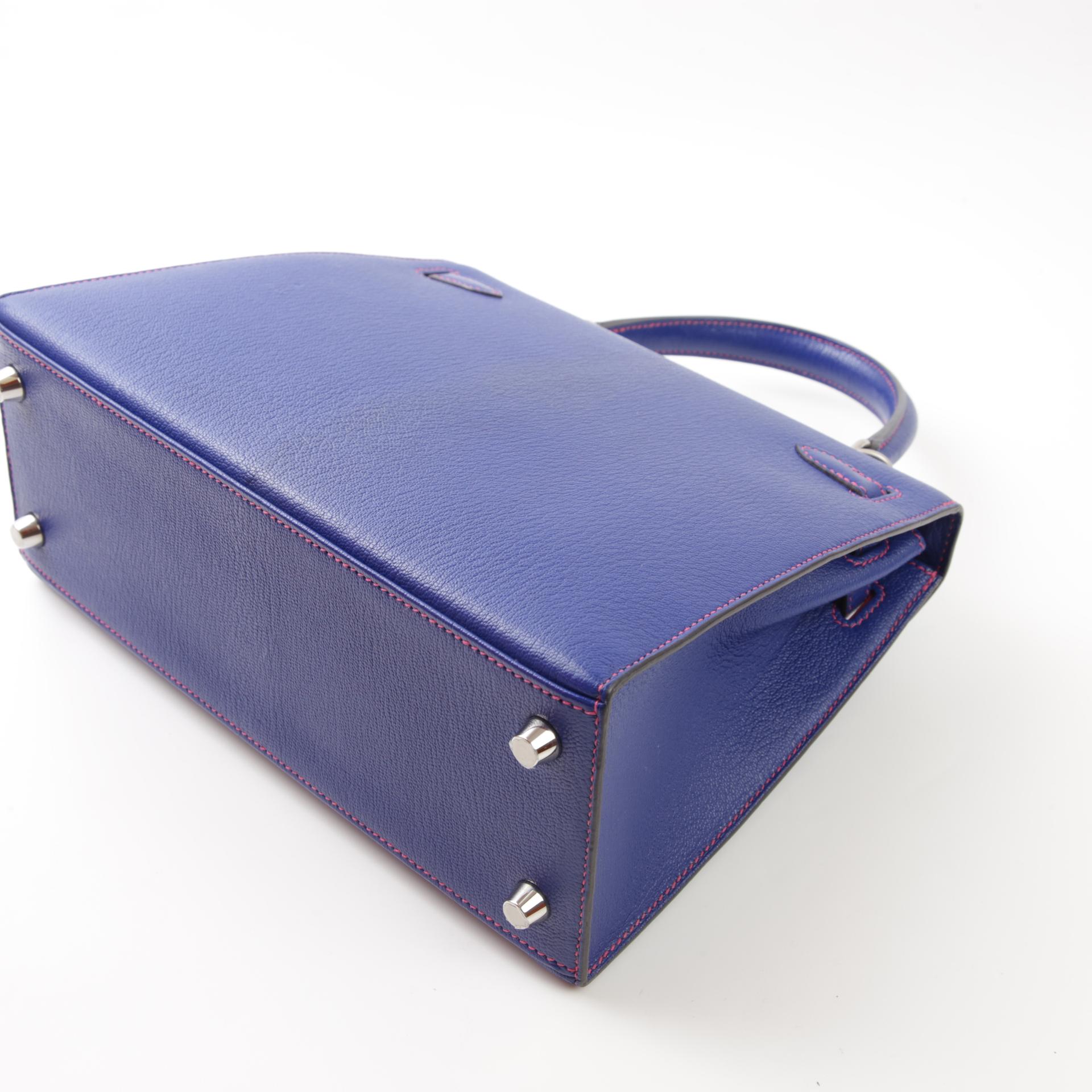 A美品 HERMÈS 爱马仕 马蹄印定制 Kelly 25 外缝 90 覆盆子粉 Framboise 7T 电光蓝 Bleu Electrique A5 杜鹃红 Bougainvillea Chevre山羊皮 拉丝银扣 Z刻 2021年 - 7