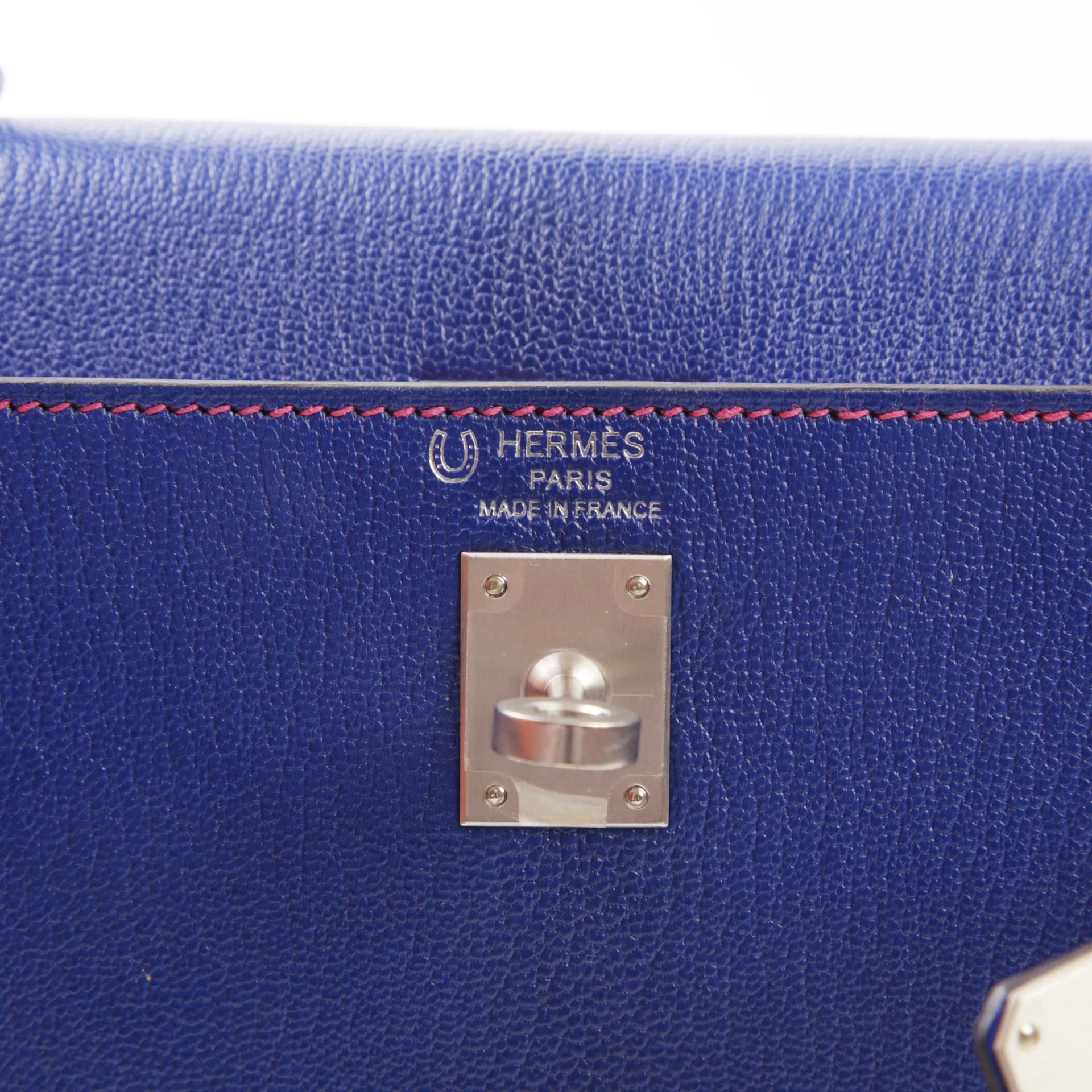 A美品 HERMÈS 爱马仕 马蹄印定制 Kelly 25 外缝 90 覆盆子粉 Framboise 7T 电光蓝 Bleu Electrique A5 杜鹃红 Bougainvillea Chevre山羊皮 拉丝银扣 Z刻 2021年 - 9